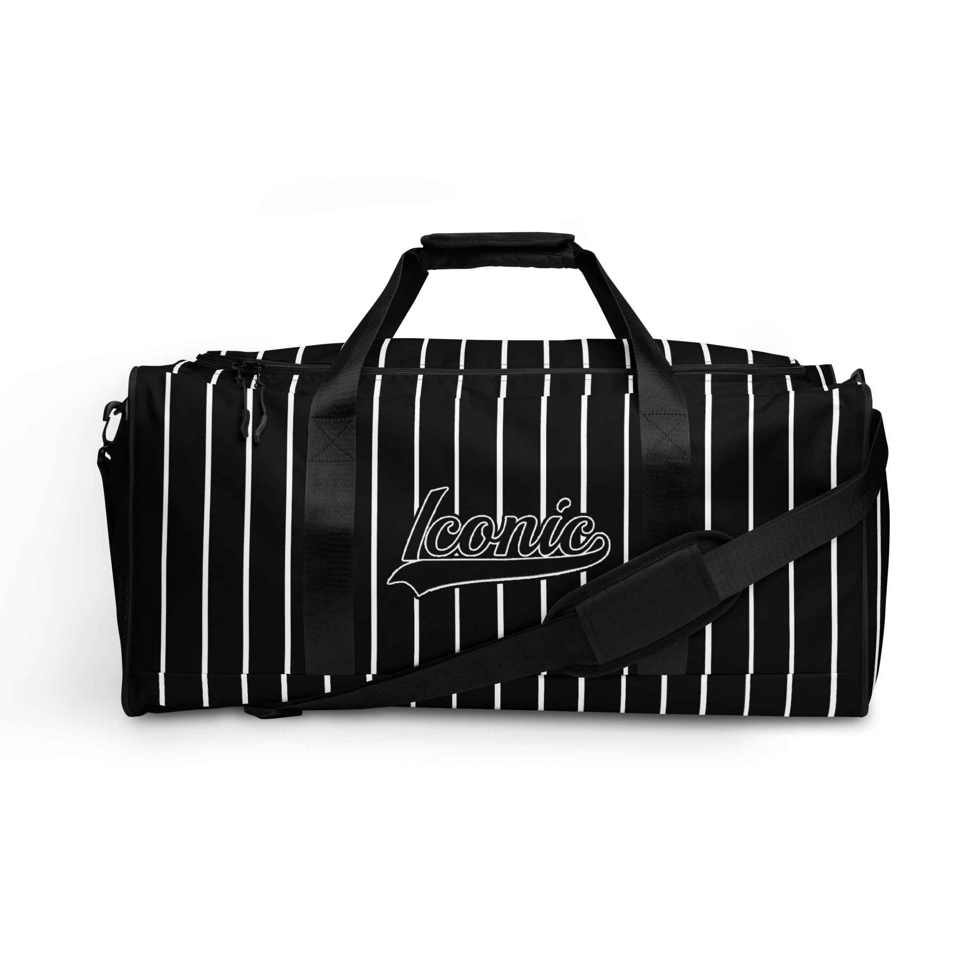 ROYAL Team Iconic. Athletix Duffle Duffel Bag Pinstripe Blk and White