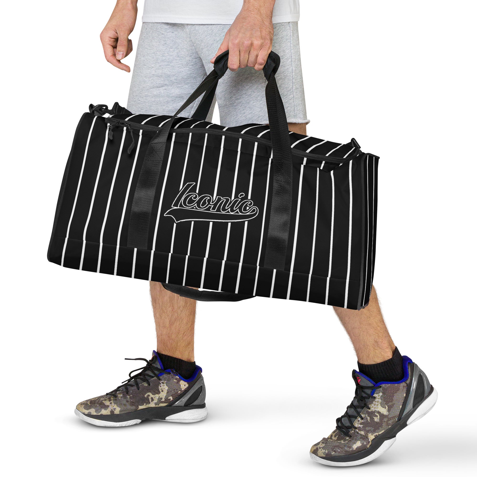 ROYAL Team Iconic. Athletix Duffle Duffel Bag Pinstripe Blk and White