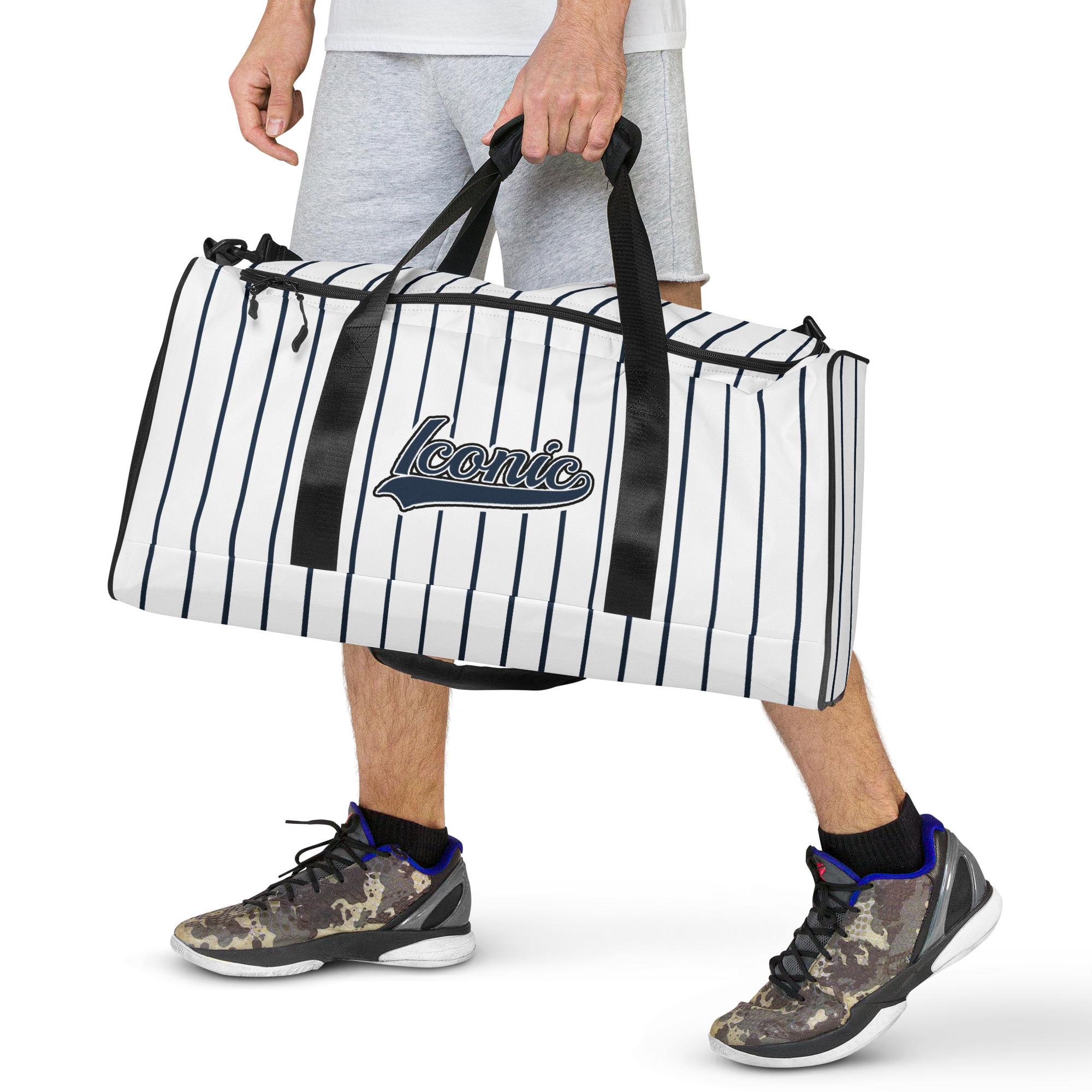 ROYAL Team Iconic. Athletix Duffle Duffel Bag Pinstripe Wh and Navy