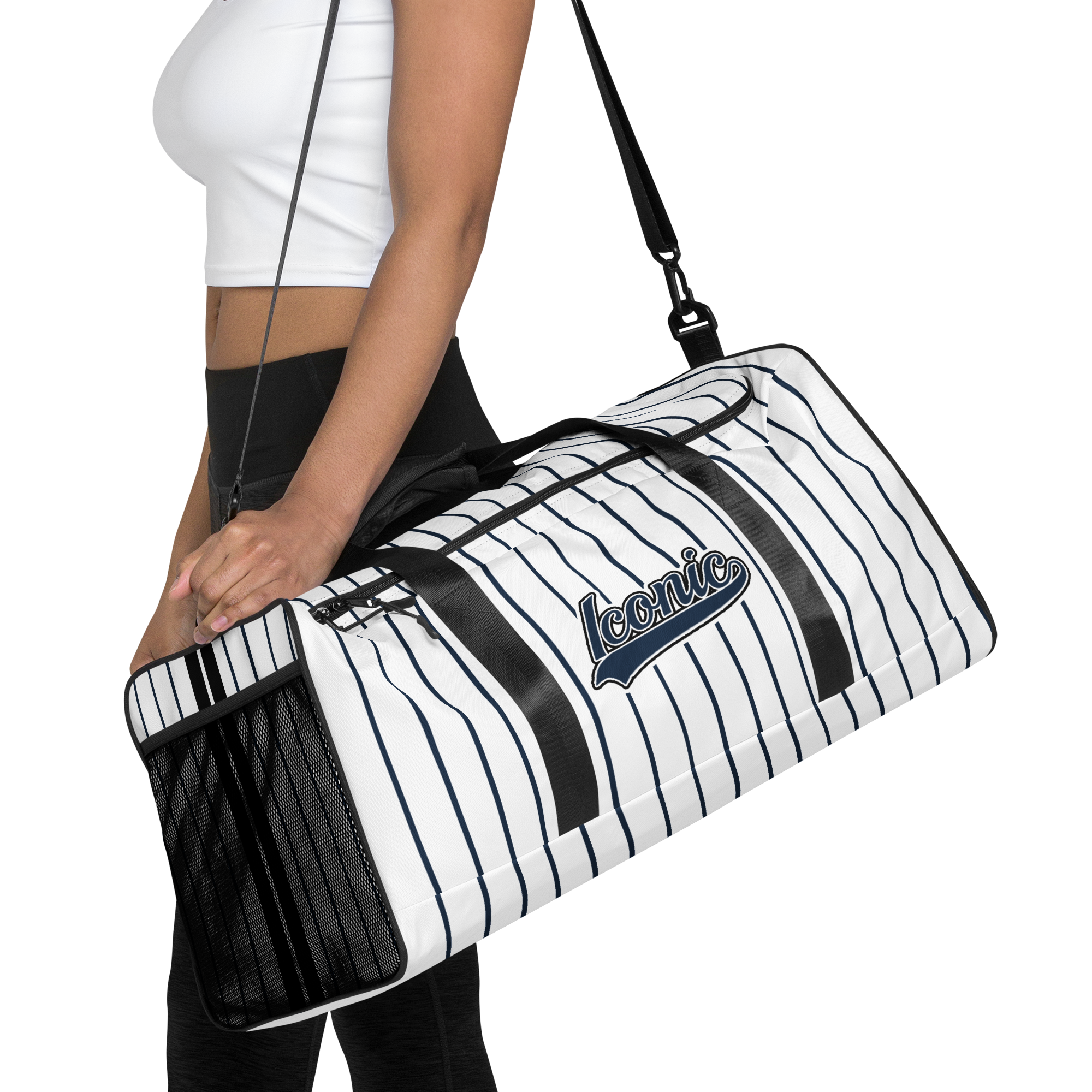 ROYAL Team Iconic. Athletix Duffle Duffel Bag Pinstripe Wh and Navy