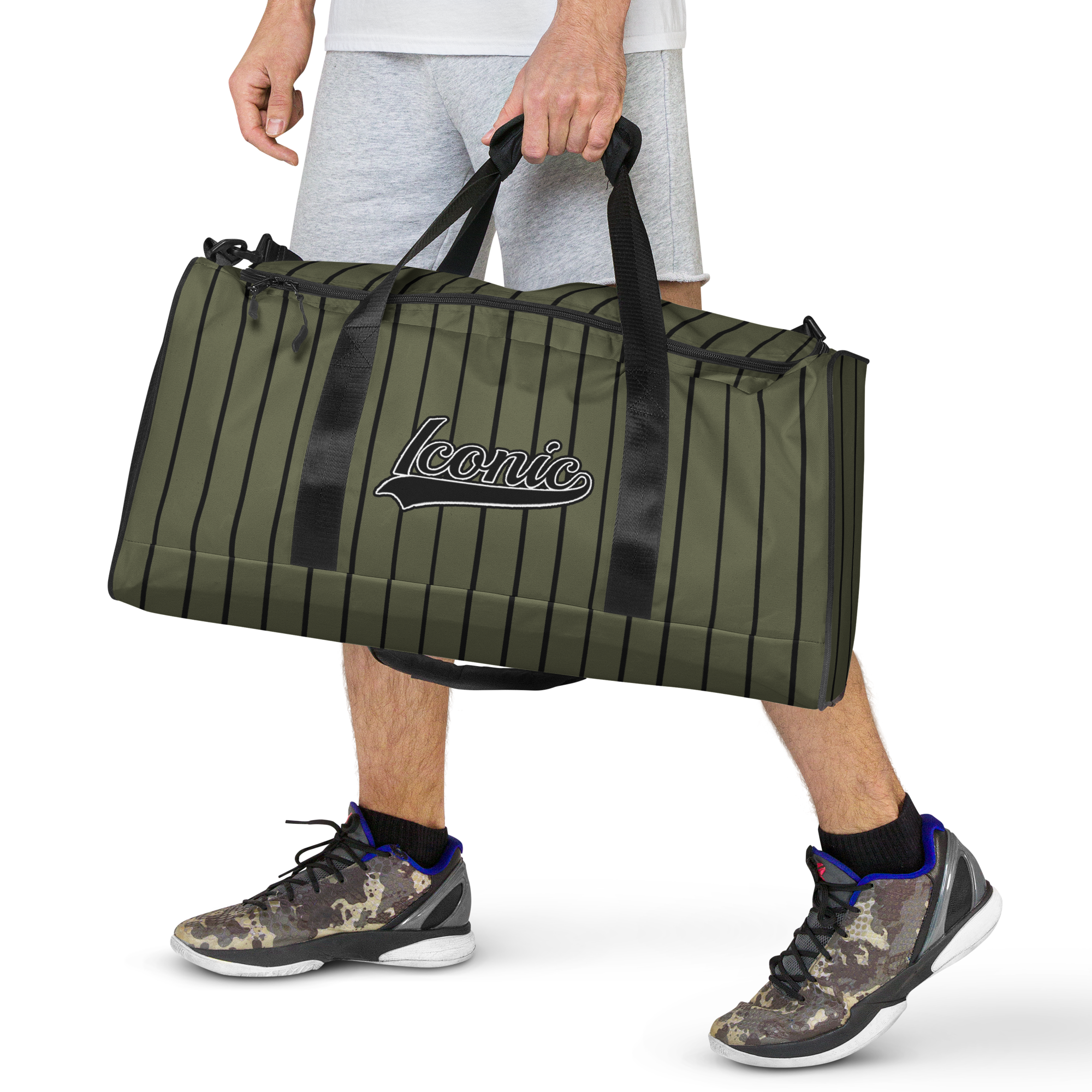 ROYAL Team Iconic. Athletix Duffle Duffel Bag Pinstripe Martini Olive and Blk