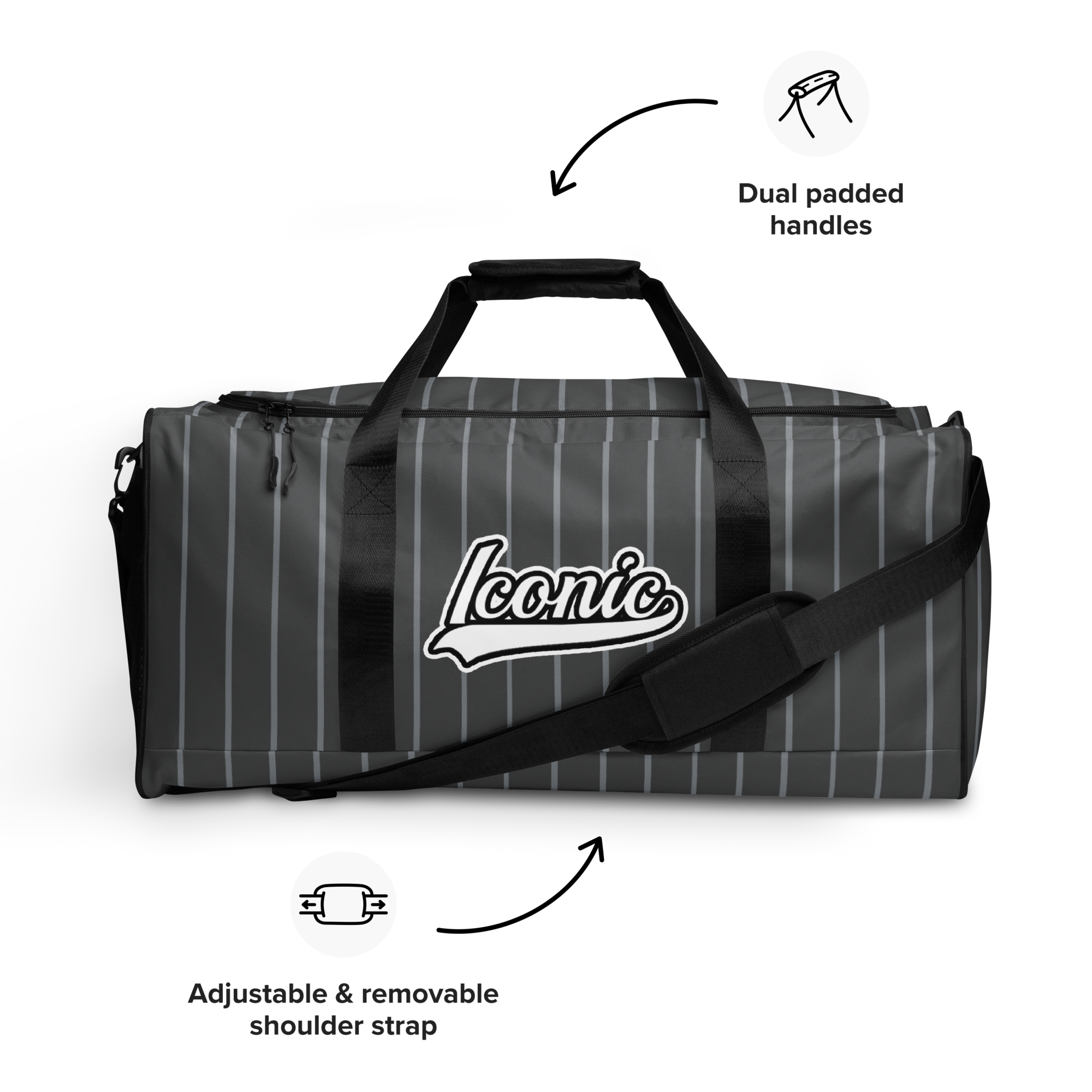 ROYAL Team Iconic. Athletix Duffle Duffel Bag Pinstripe 50 Shades Deep Dusk and Cool Grey