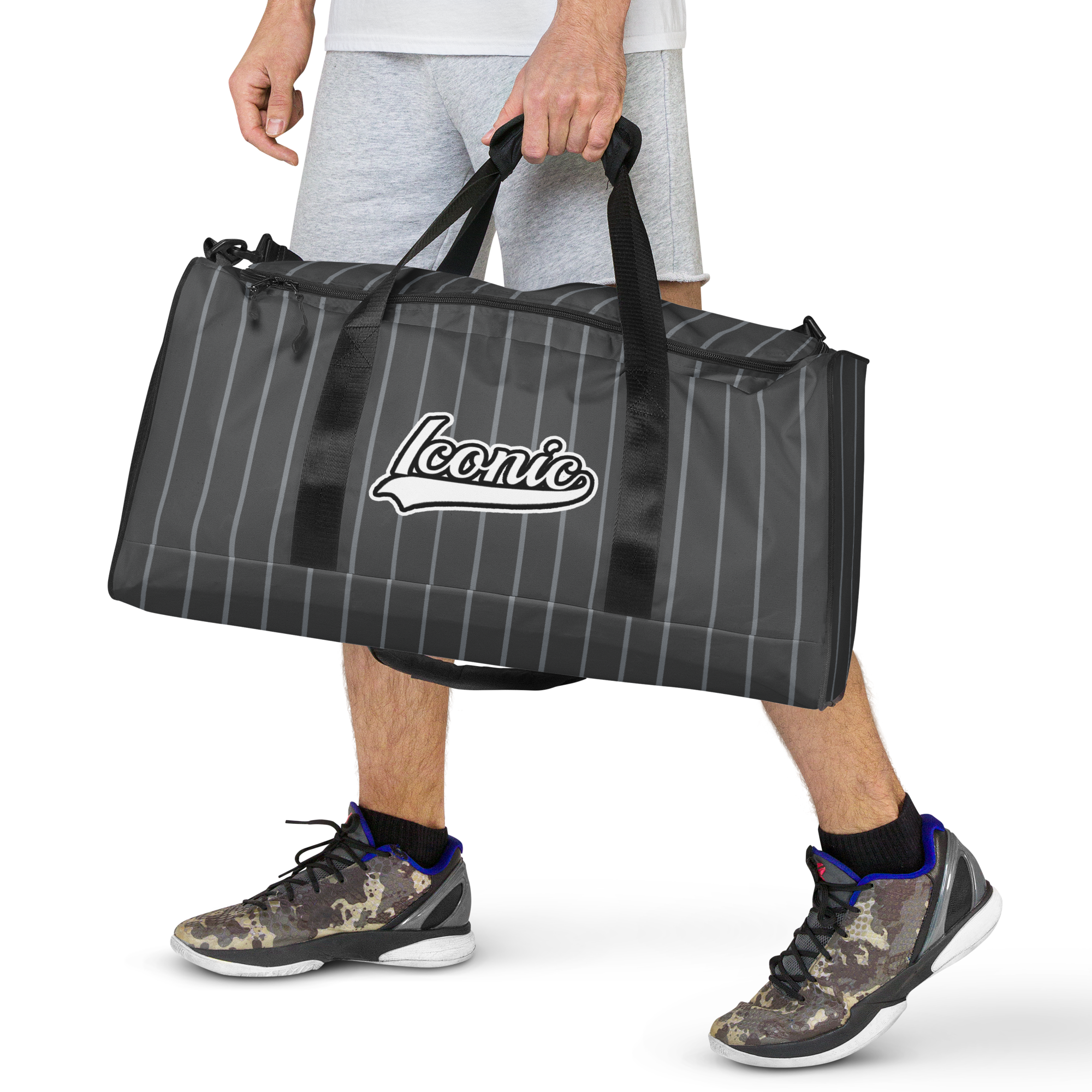 ROYAL Team Iconic. Athletix Duffle Duffel Bag Pinstripe 50 Shades Deep Dusk and Cool Grey