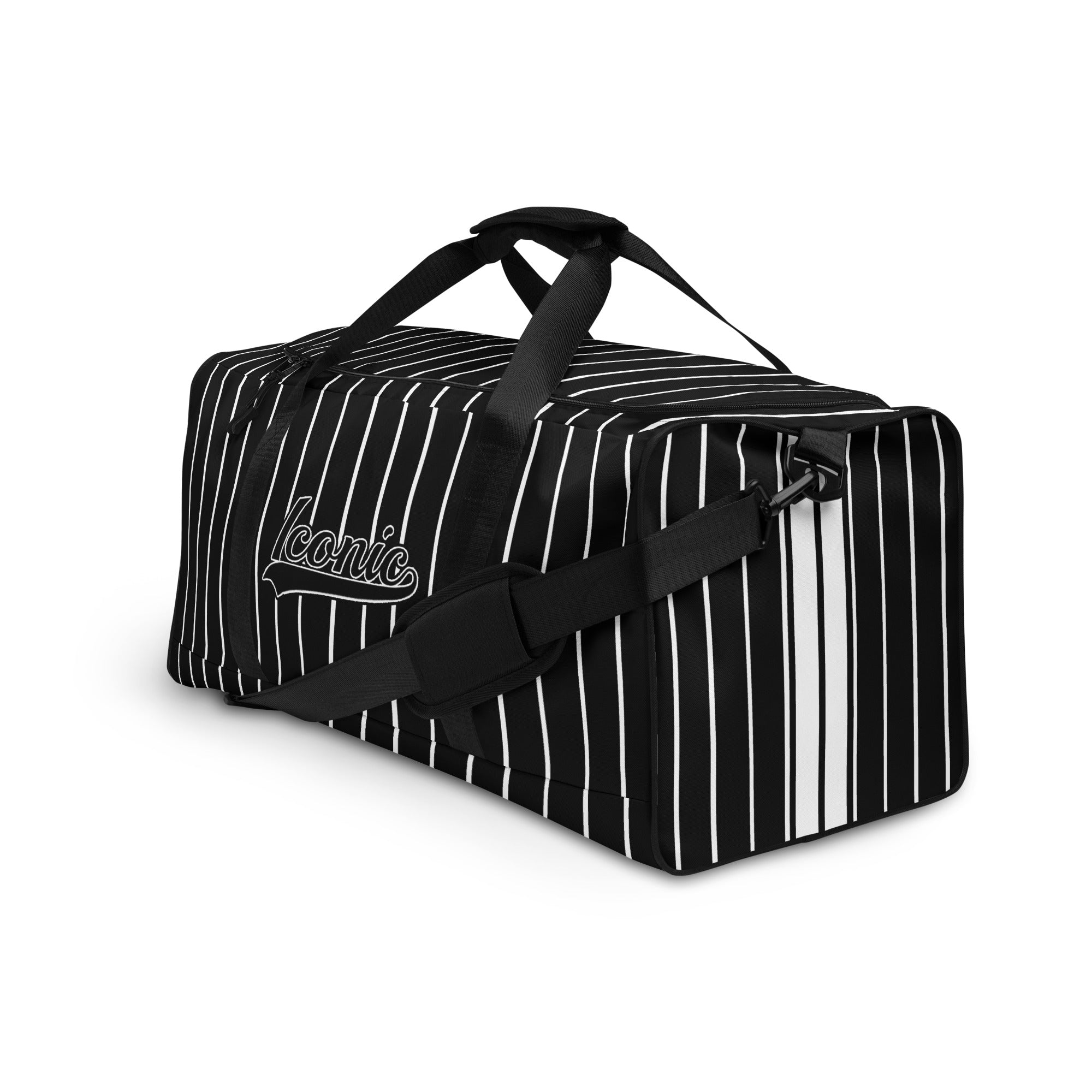 ROYAL Team Iconic. Athletix Duffle Duffel Bag Pinstripe Blk and White