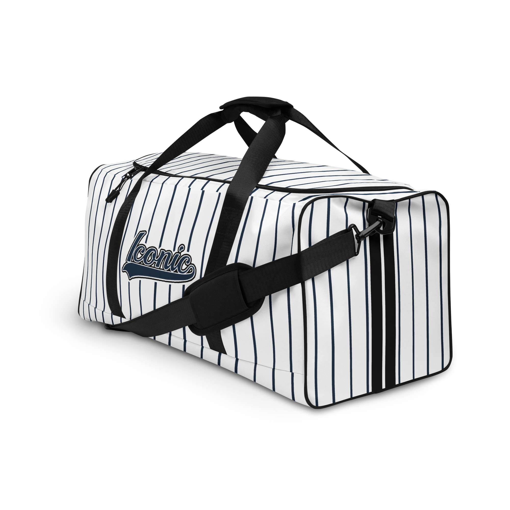 ROYAL Team Iconic. Athletix Duffle Duffel Bag Pinstripe Wh and Navy