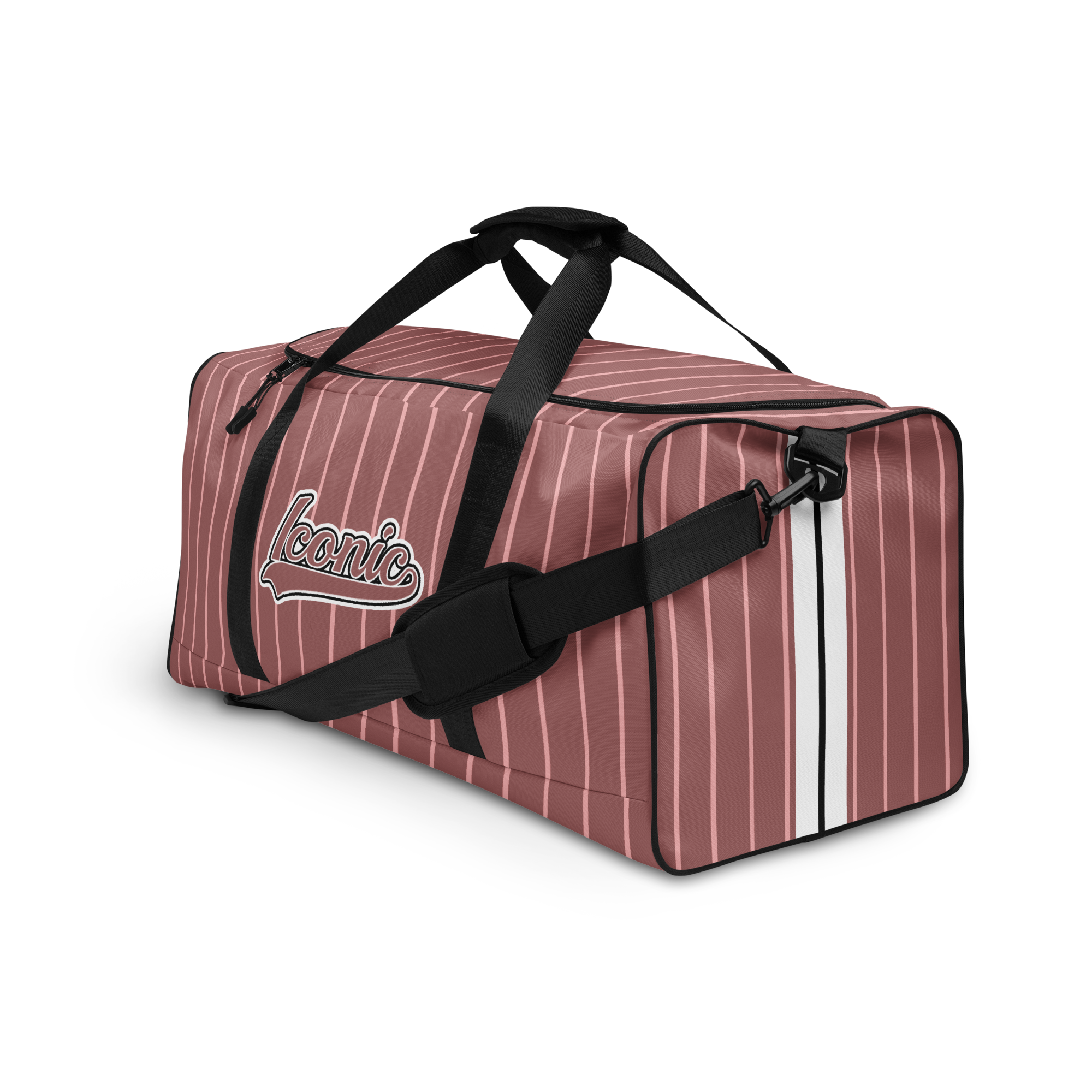 ROYAL Team Iconic. Athletix Duffle Duffel Bag Pinstripe Rose Gold and Powder Pink