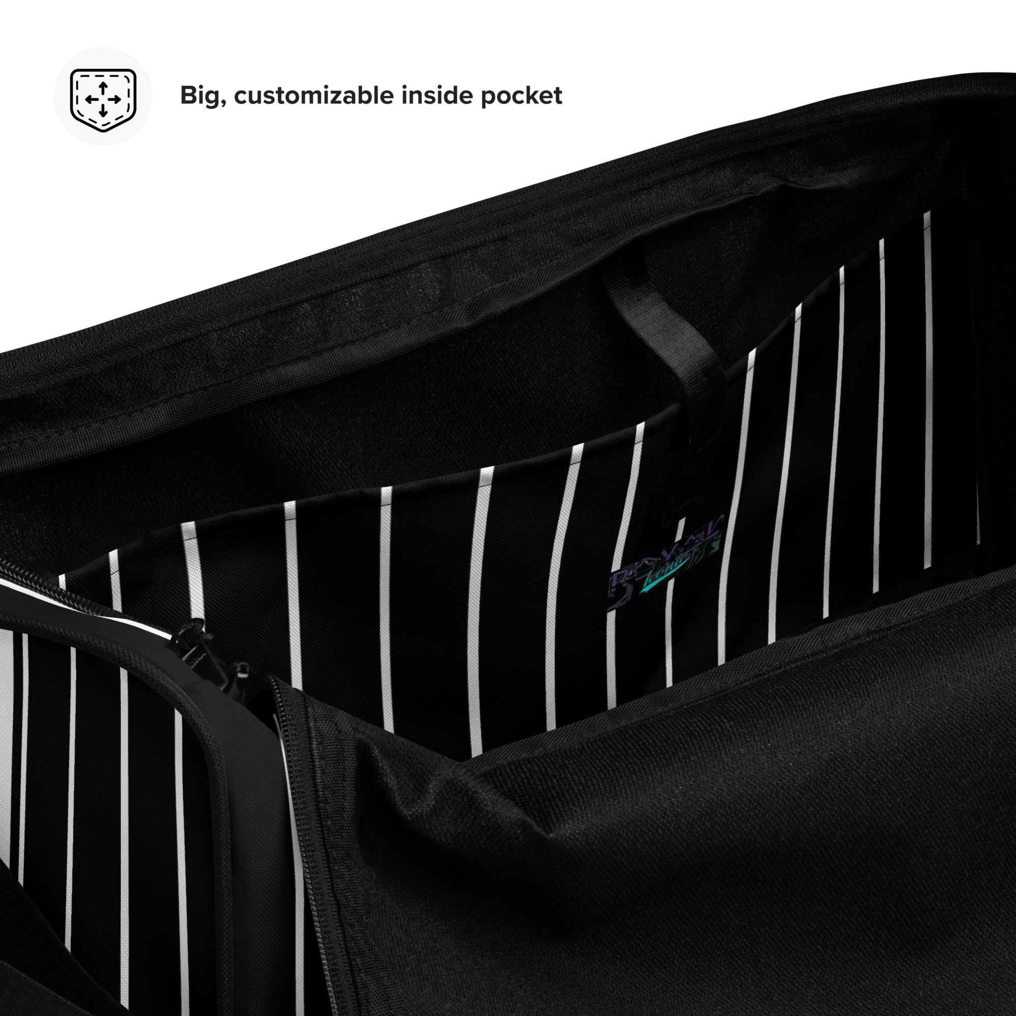 ROYAL Team Iconic. Athletix Duffle Duffel Bag Pinstripe Blk and White