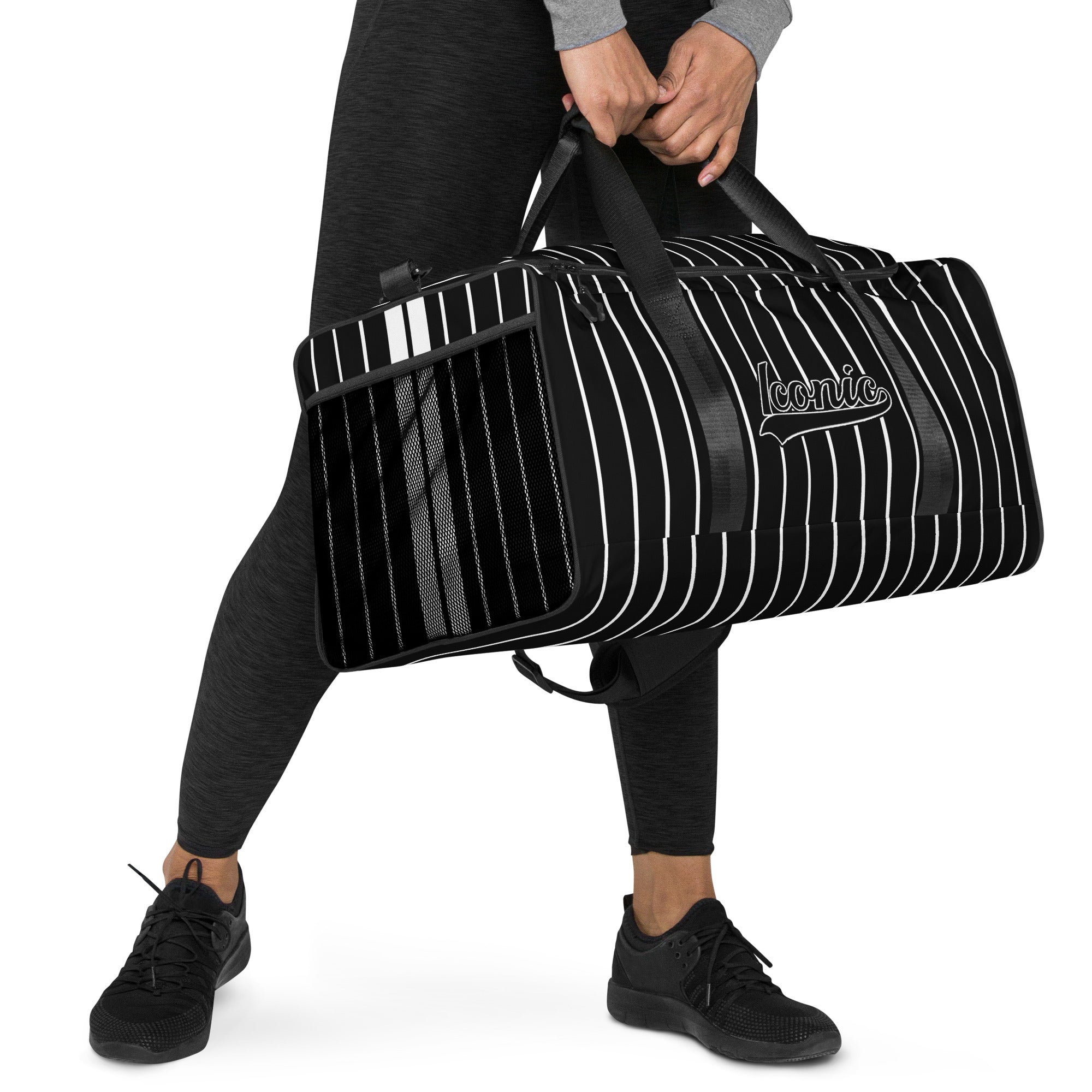 ROYAL Team Iconic. Athletix Duffle Duffel Bag Pinstripe Blk and White