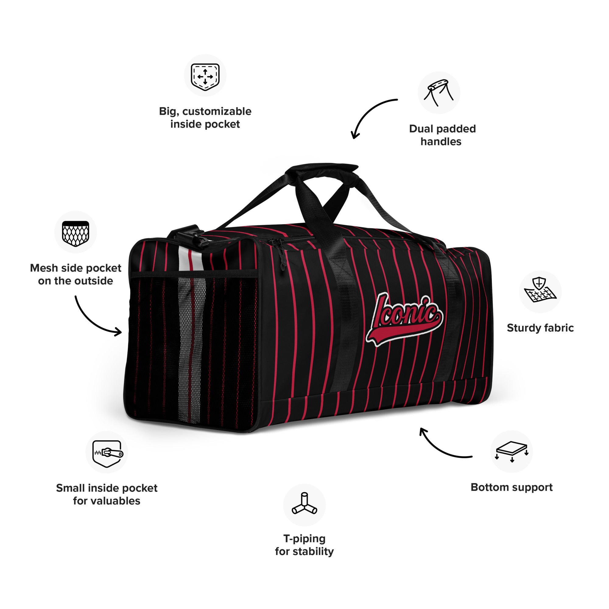 ROYAL Team Iconic. Athletix Duffle Duffel Bag Pinstripe