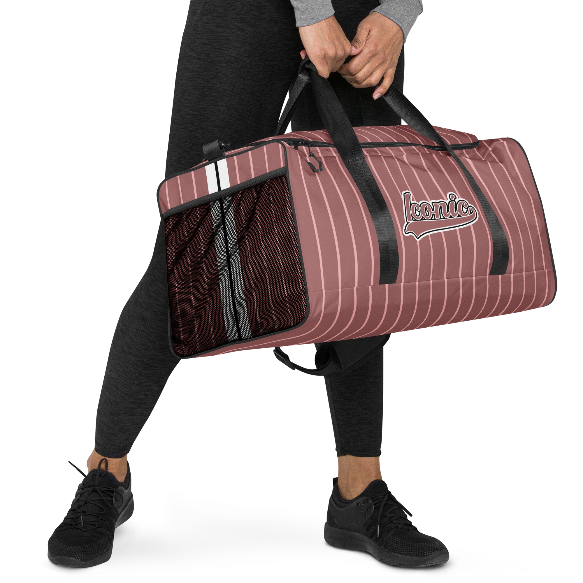 ROYAL Team Iconic. Athletix Duffle Duffel Bag Pinstripe Rose Gold and Powder Pink