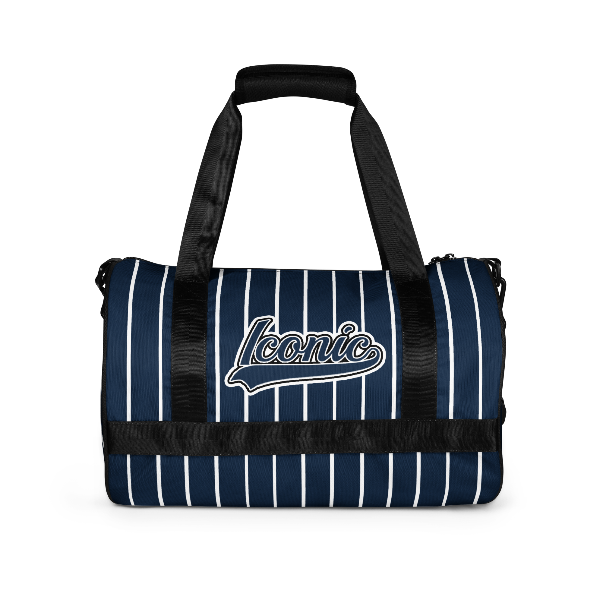 ROYAL Team Iconic. Athletix Mini Duffle Gym Bag Pinstripe Navy and Wh