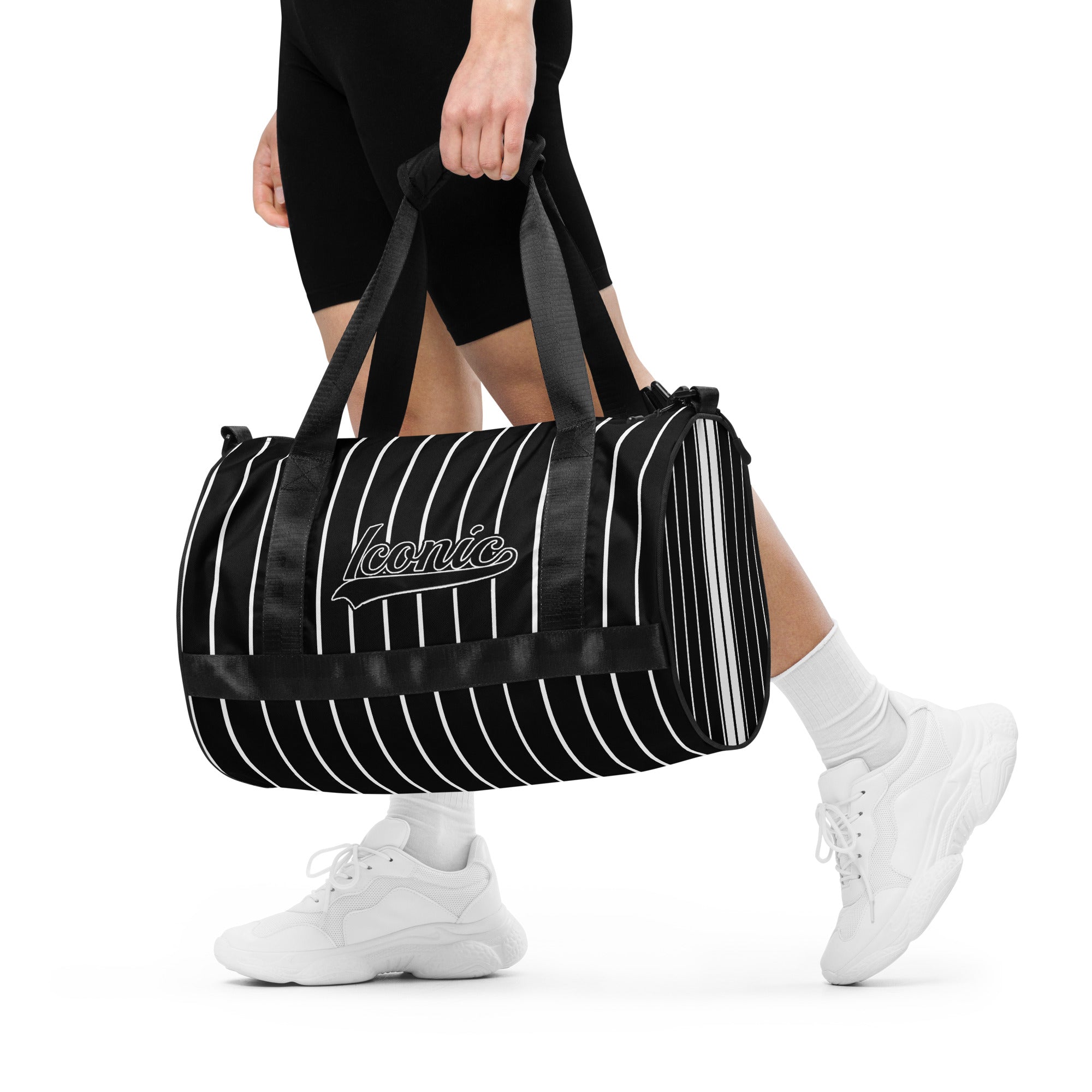 ROYAL Team Iconic. Athletix Mini Duffle Gym Bag Pinstripe Blk and White