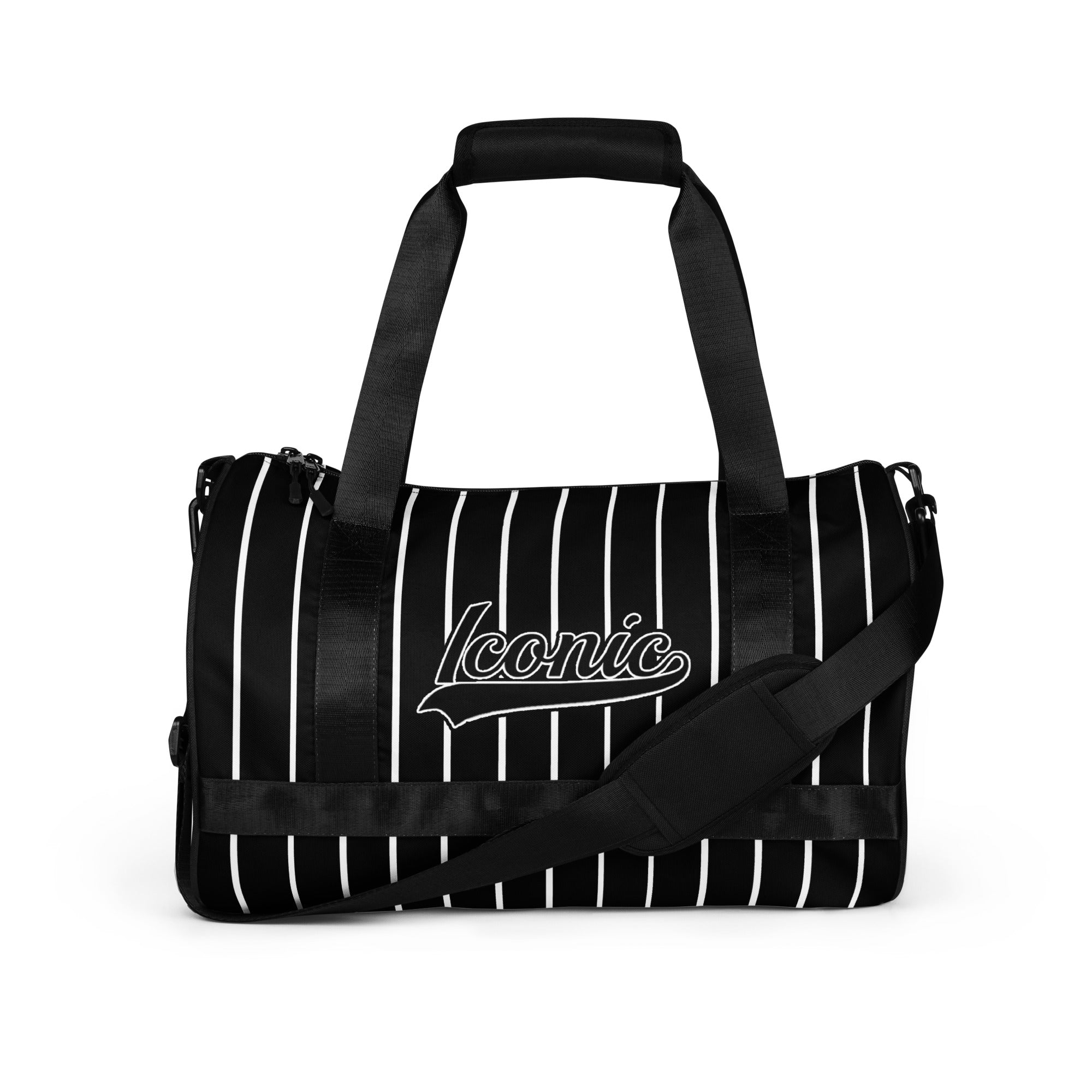 ROYAL Team Iconic. Athletix Mini Duffle Gym Bag Pinstripe Blk and White