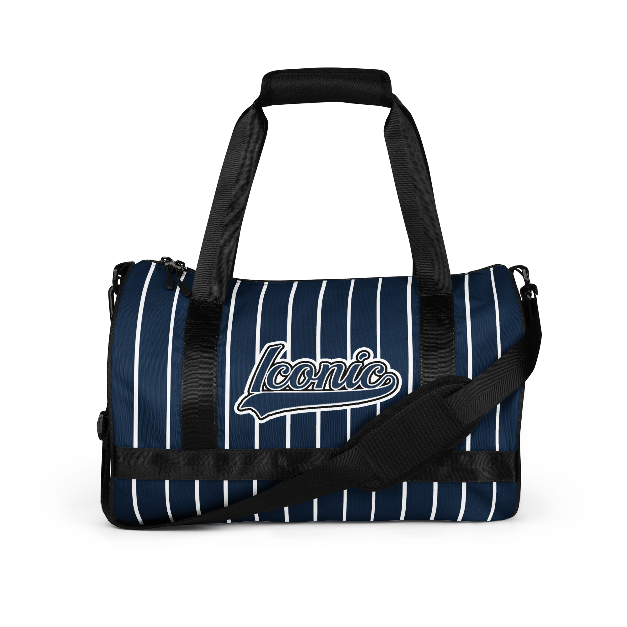 ROYAL Team Iconic. Athletix Mini Duffle Gym Bag Pinstripe Navy and Wh