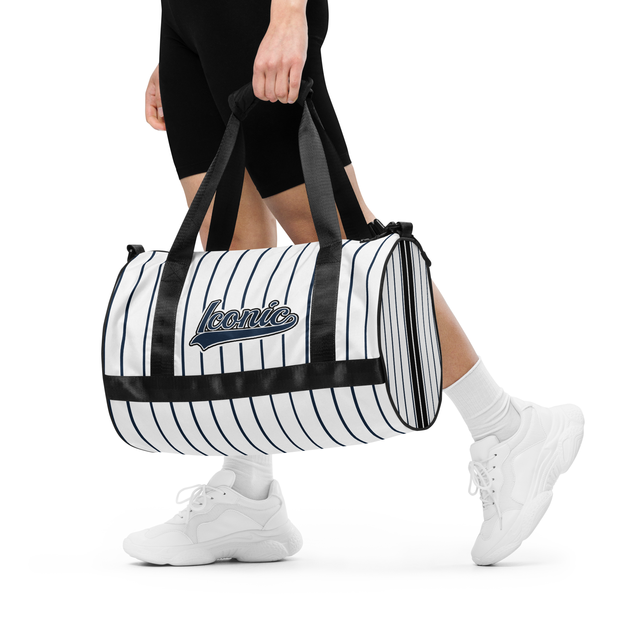 ROYAL Team Iconic. Athletix Mini Duffle Gym Bag Pinstripe Wh and Navy