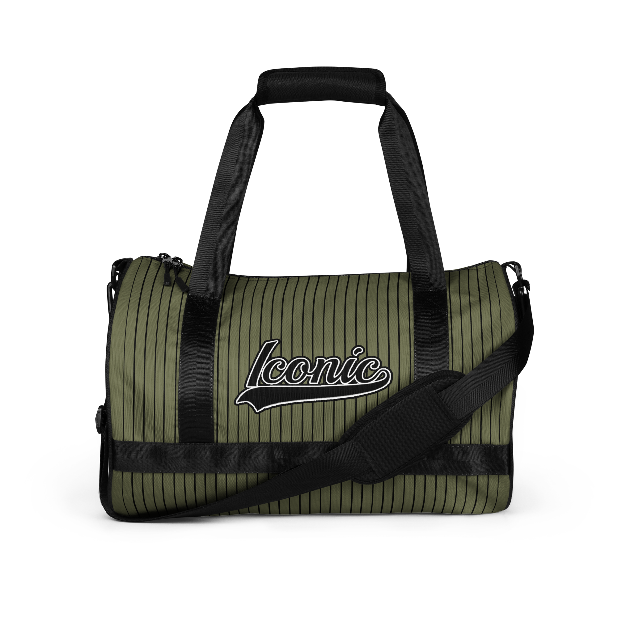 ROYAL Team Iconic. Athletix Mini Duffle Gym Bag Pinstripe Martini Olive and Blk