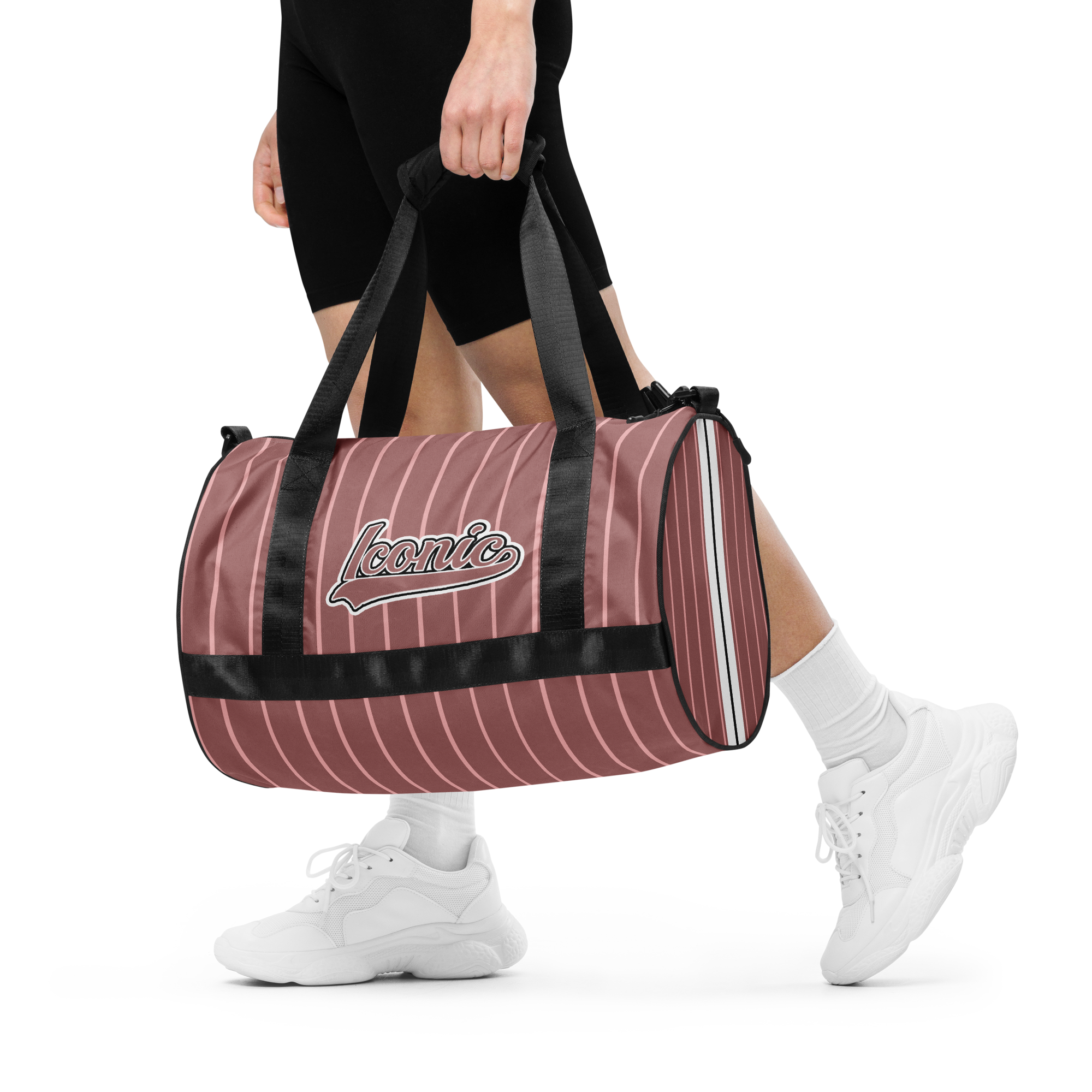 ROYAL Team Iconic. Athletix Mini Duffle Gym Bag Pinstripe Rose Gold and Powder Pink