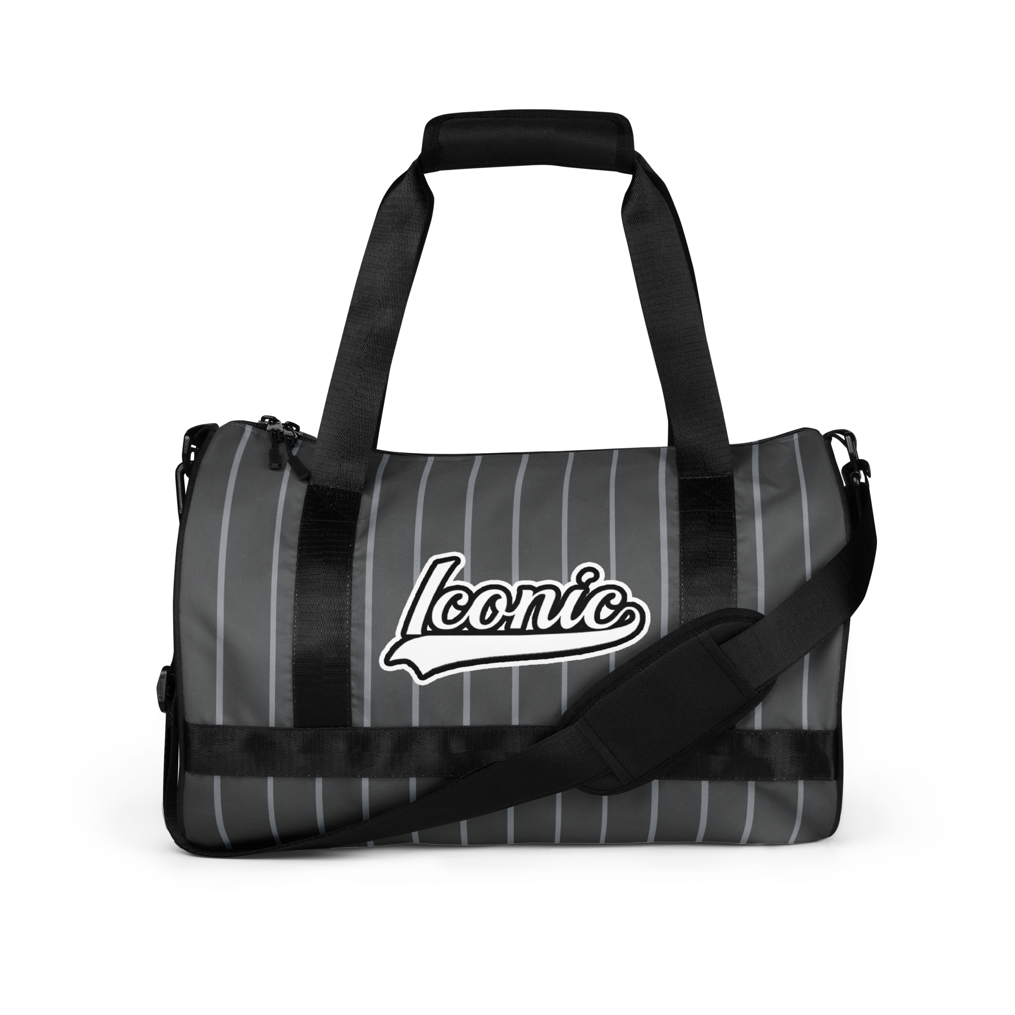 ROYAL Team Iconic. Athletix Mini Duffle Gym Bag Pinstripe 50 Shades Deep Dusk and Cool Grey