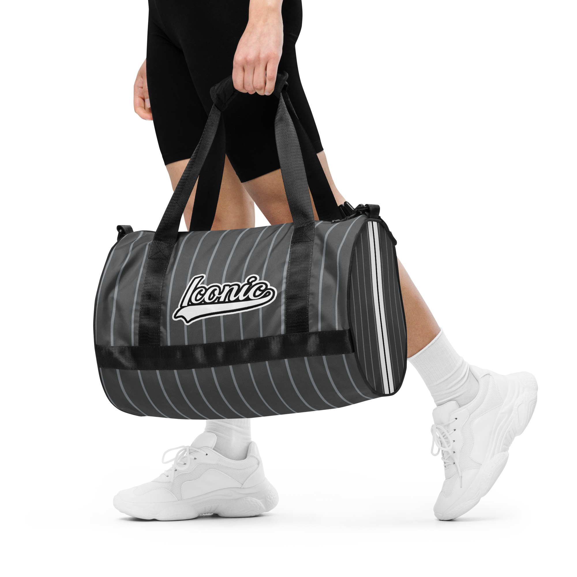ROYAL Team Iconic. Athletix Mini Duffle Gym Bag Pinstripe 50 Shades Deep Dusk and Cool Grey