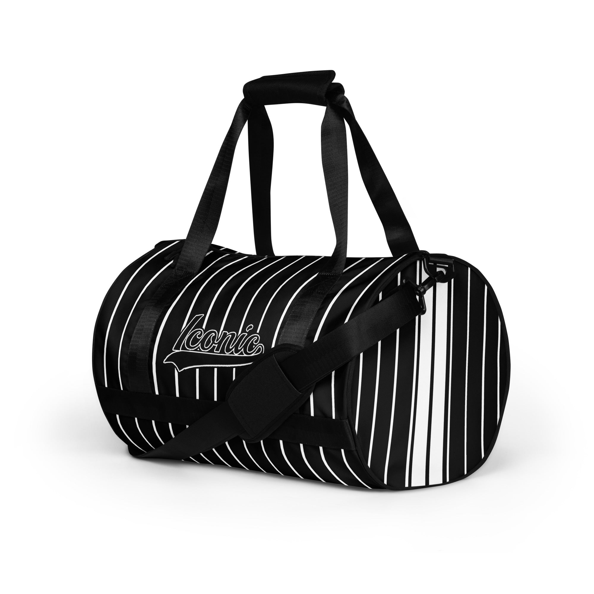 ROYAL Team Iconic. Athletix Mini Duffle Gym Bag Pinstripe Blk and White