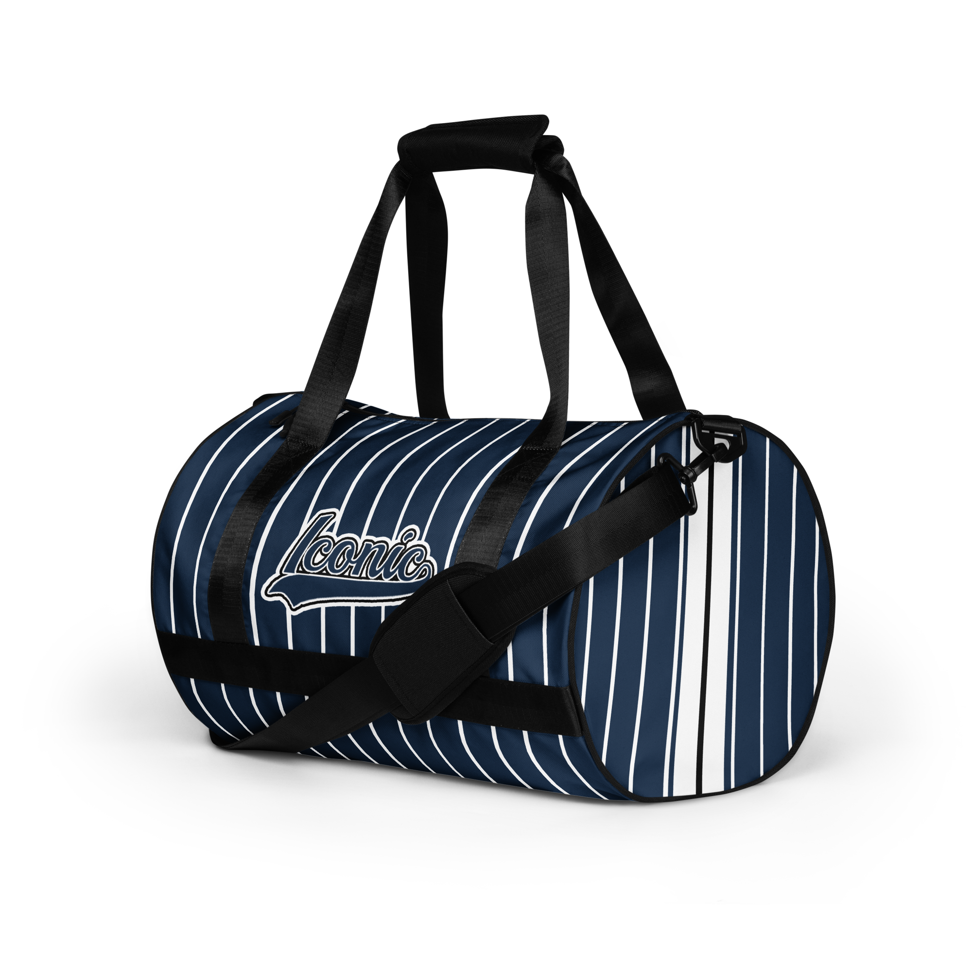 ROYAL Team Iconic. Athletix Mini Duffle Gym Bag Pinstripe Navy and Wh