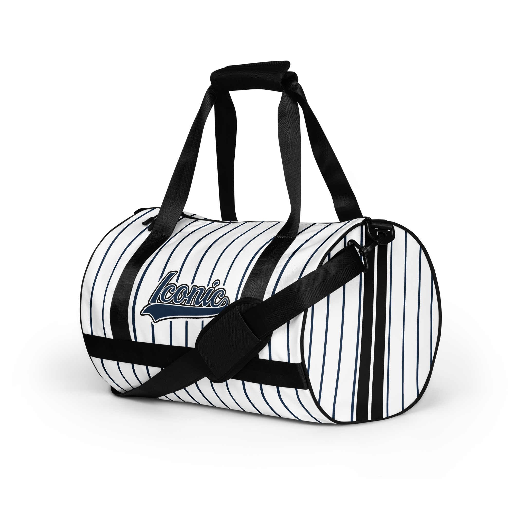ROYAL Team Iconic. Athletix Mini Duffle Gym Bag Pinstripe Wh and Navy