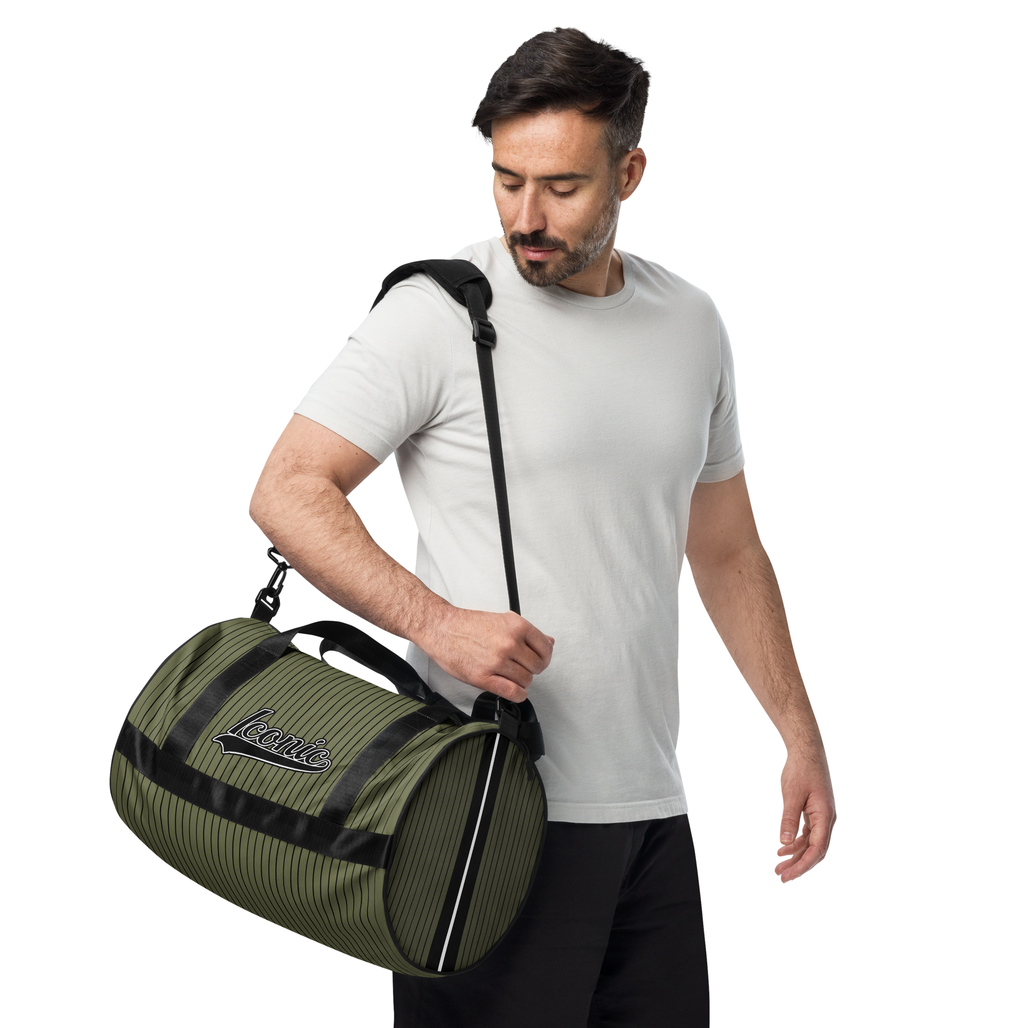 ROYAL Team Iconic. Athletix Mini Duffle Gym Bag Pinstripe Martini Olive and Blk