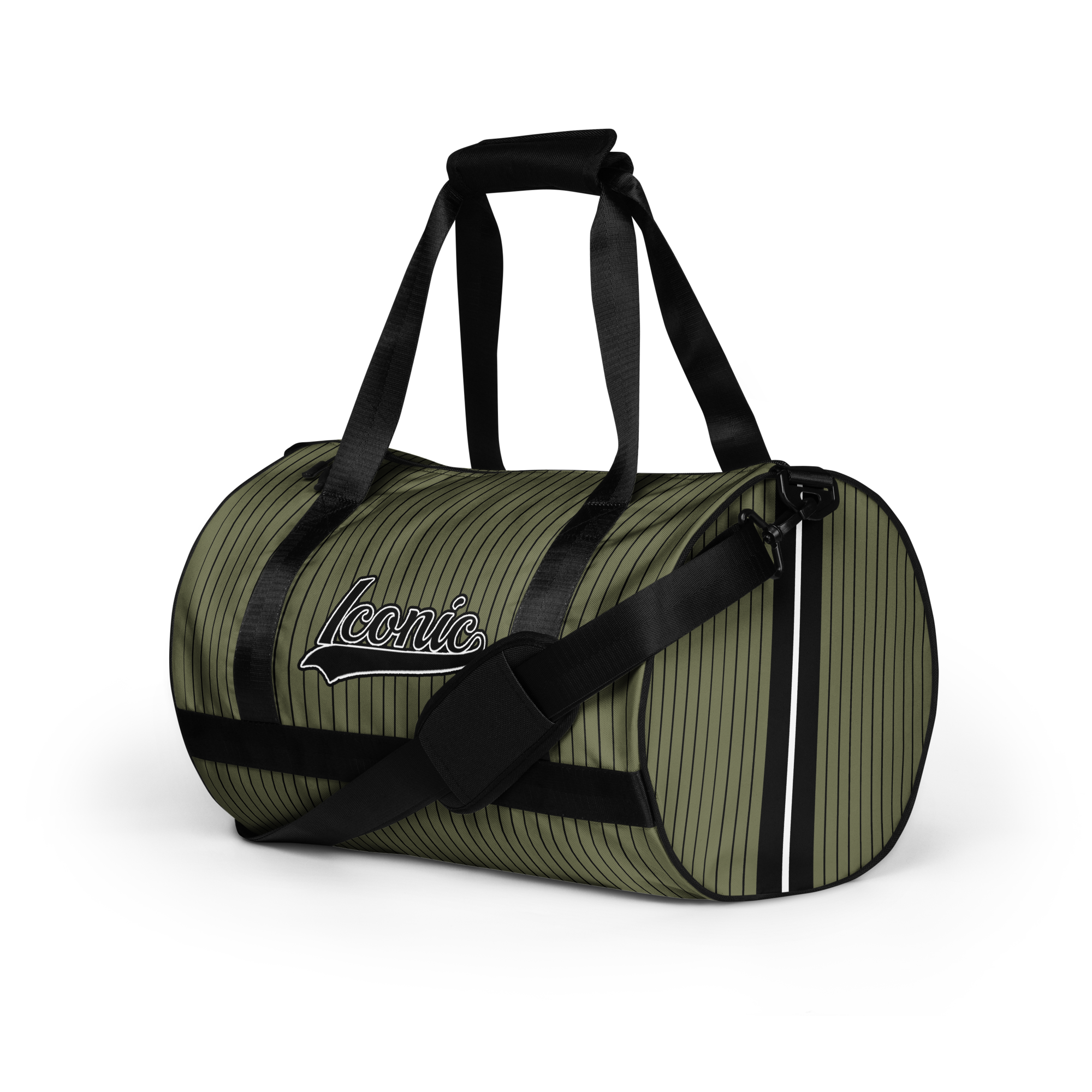 ROYAL Team Iconic. Athletix Mini Duffle Gym Bag Pinstripe Martini Olive and Blk