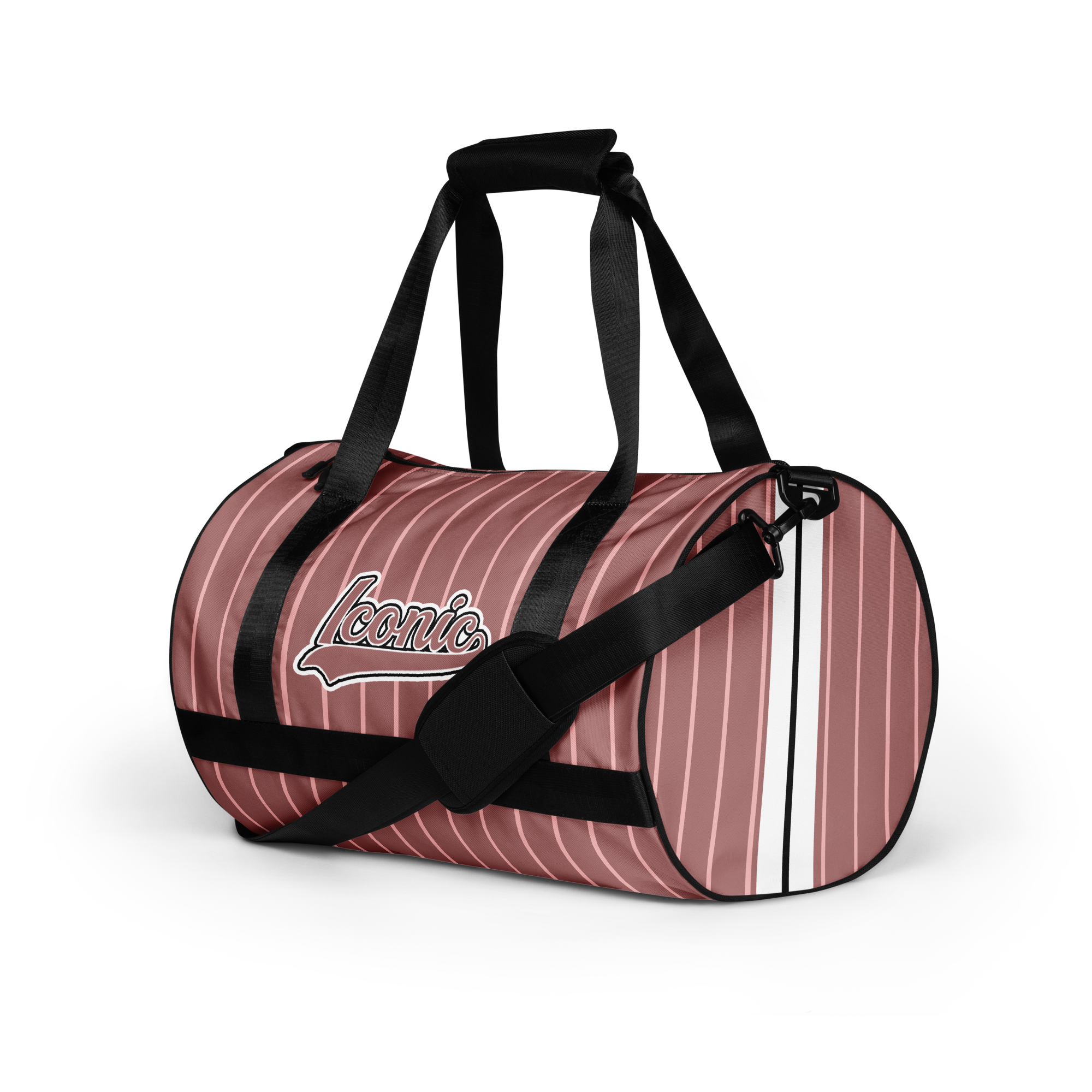 ROYAL Team Iconic. Athletix Mini Duffle Gym Bag Pinstripe Rose Gold and Powder Pink
