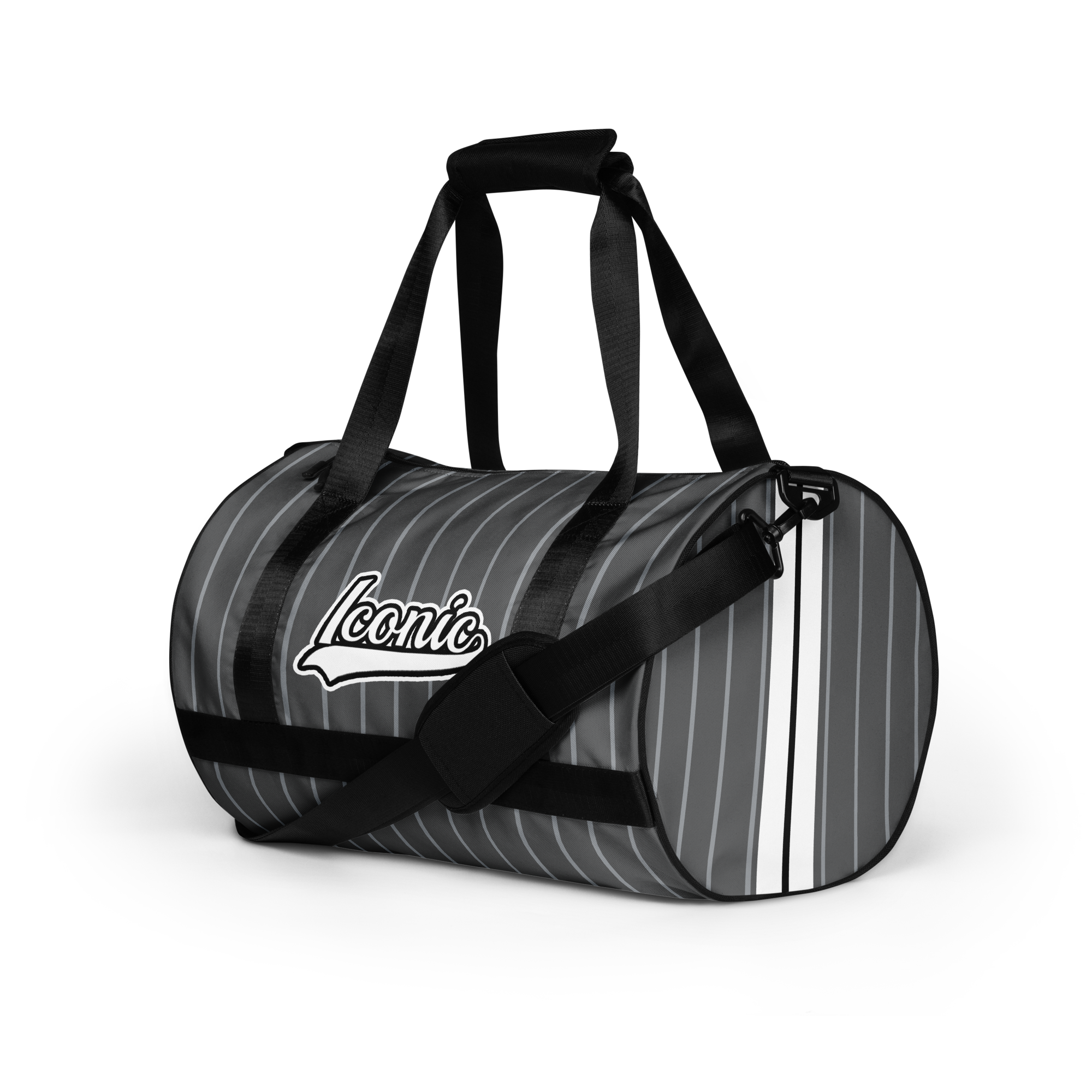 ROYAL Team Iconic. Athletix Mini Duffle Gym Bag Pinstripe 50 Shades Deep Dusk and Cool Grey
