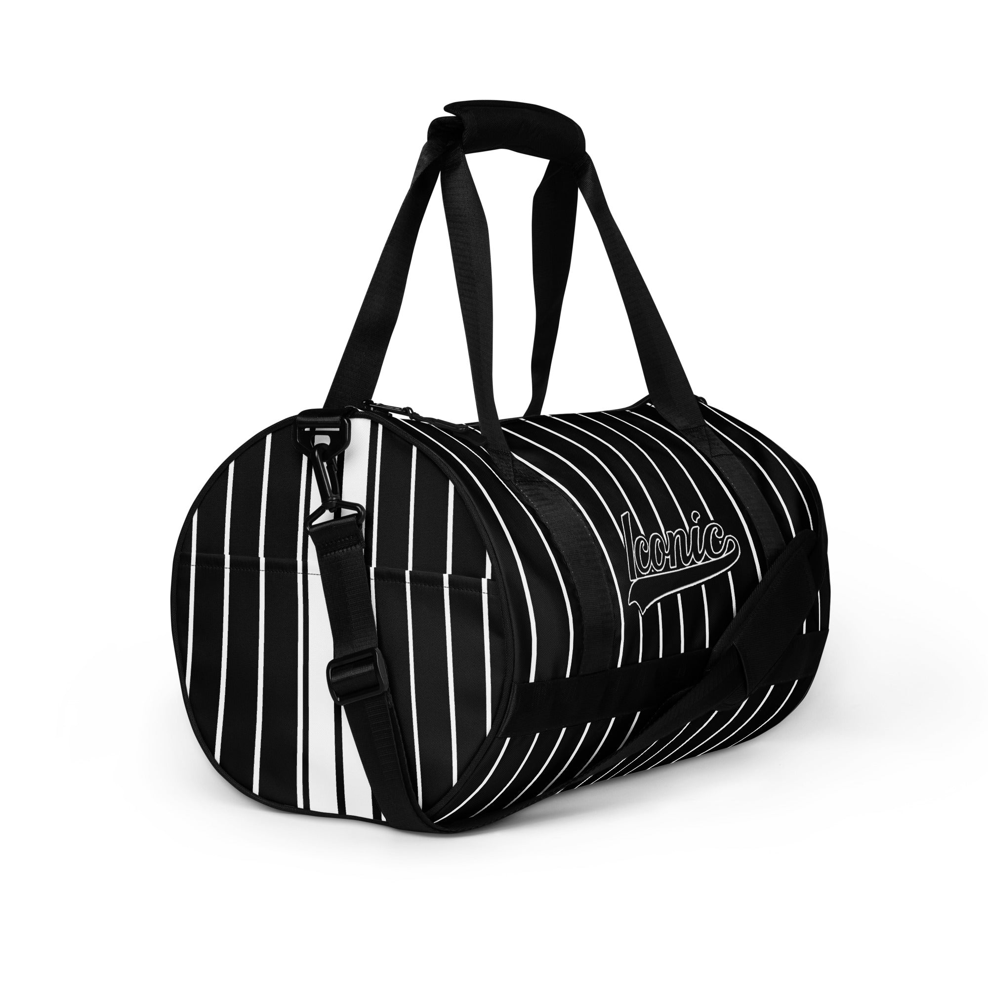 ROYAL Team Iconic. Athletix Mini Duffle Gym Bag Pinstripe Blk and White