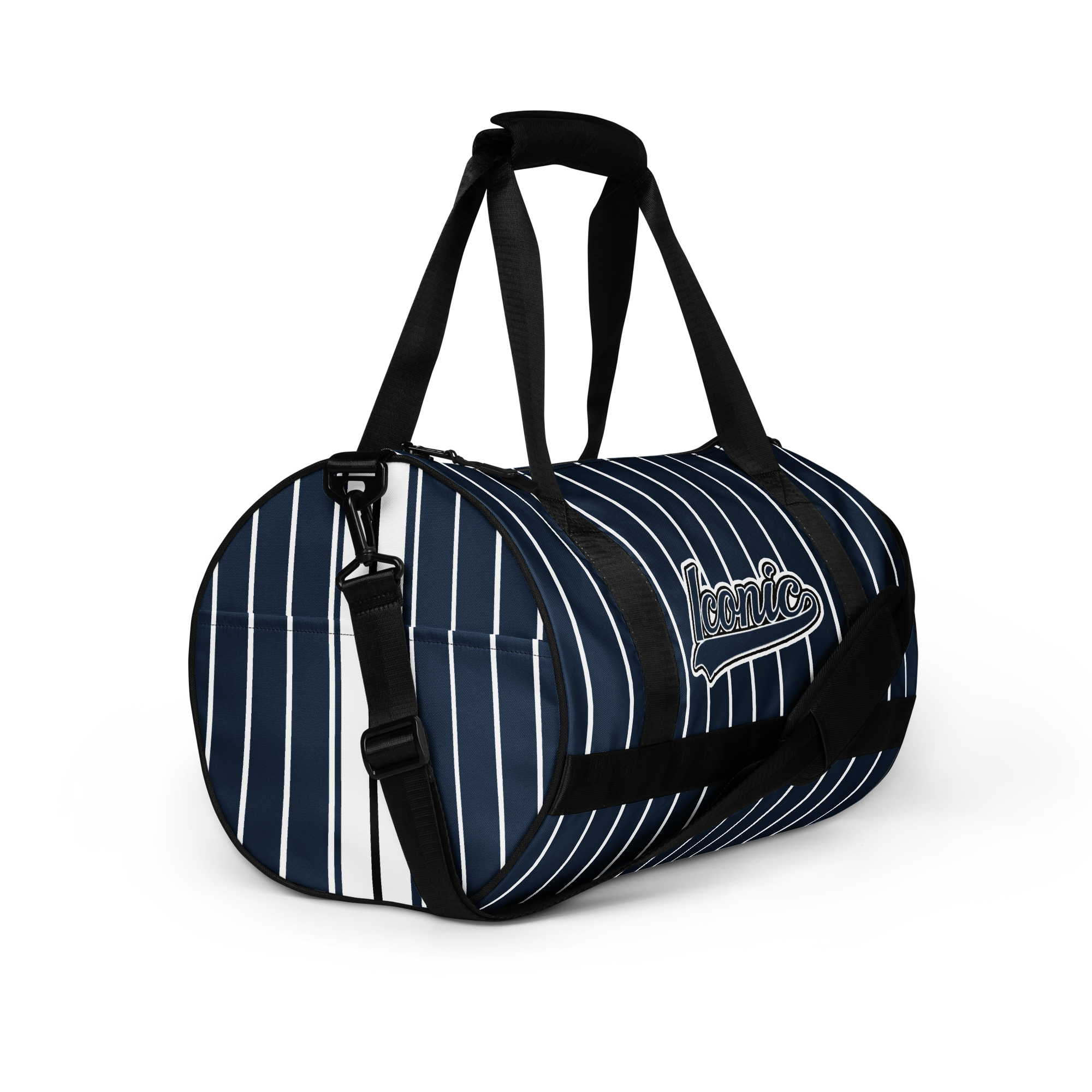 ROYAL Team Iconic. Athletix Mini Duffle Gym Bag Pinstripe Navy and Wh
