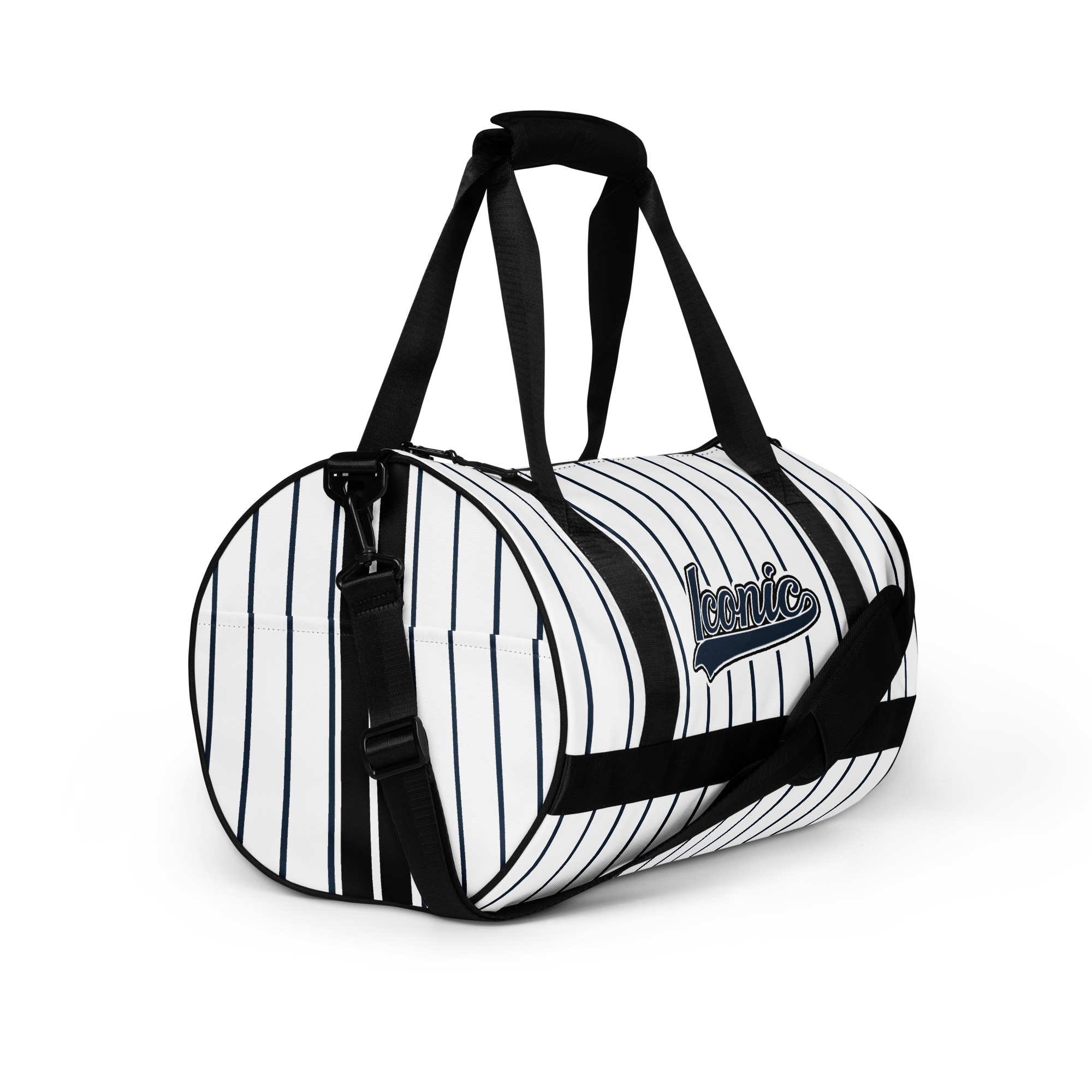 ROYAL Team Iconic. Athletix Mini Duffle Gym Bag Pinstripe Wh and Navy