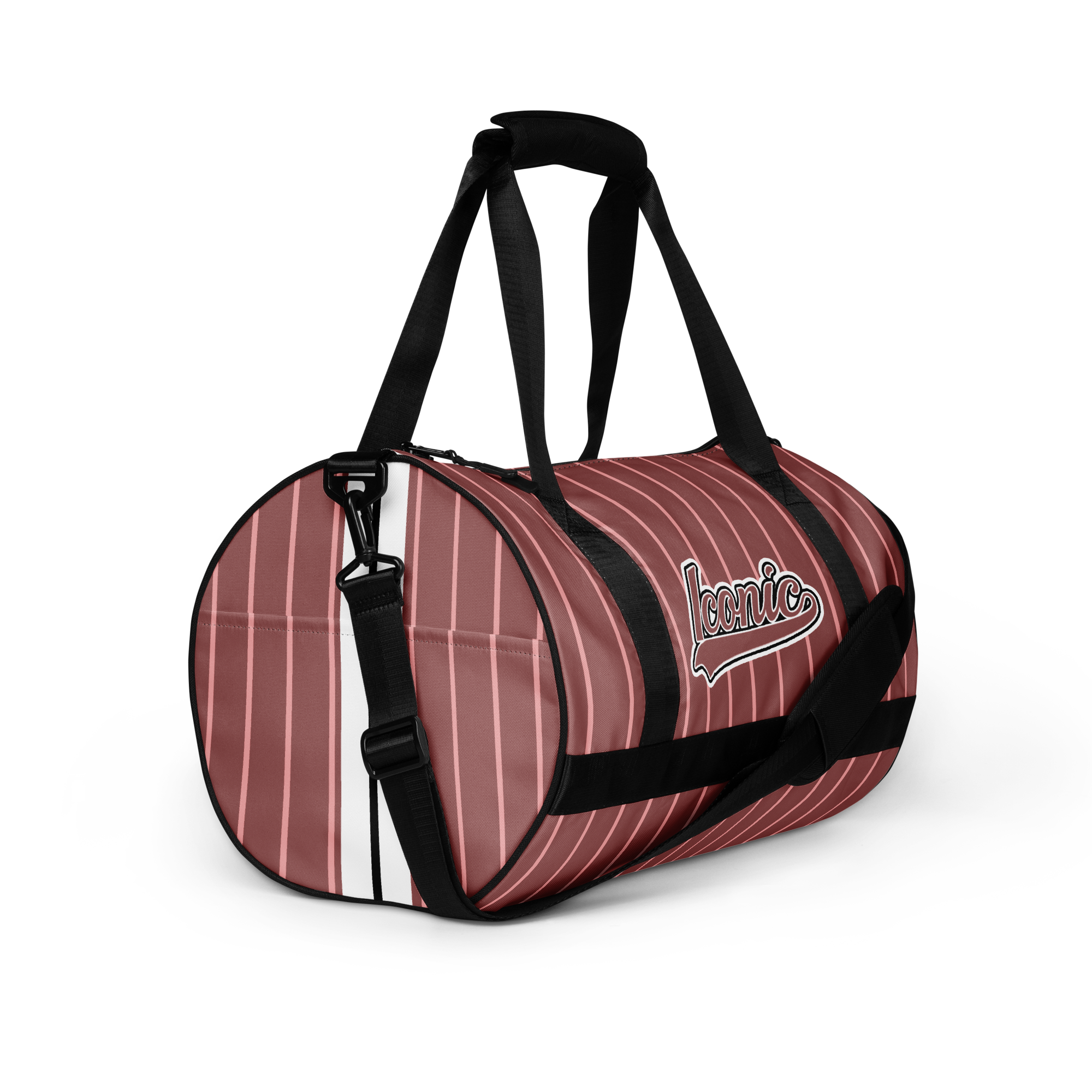 ROYAL Team Iconic. Athletix Mini Duffle Gym Bag Pinstripe Rose Gold and Powder Pink