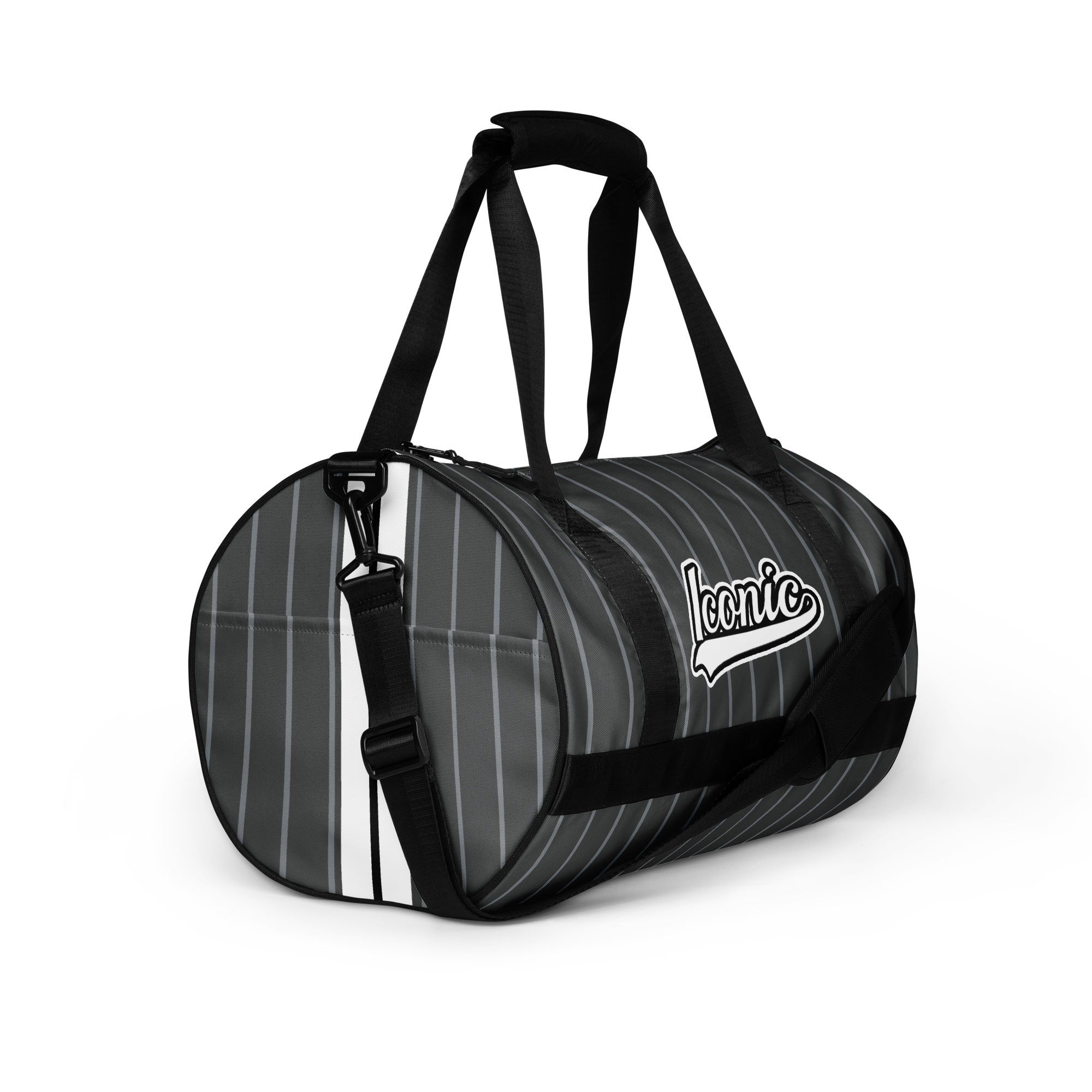 ROYAL Team Iconic. Athletix Mini Duffle Gym Bag Pinstripe 50 Shades Deep Dusk and Cool Grey