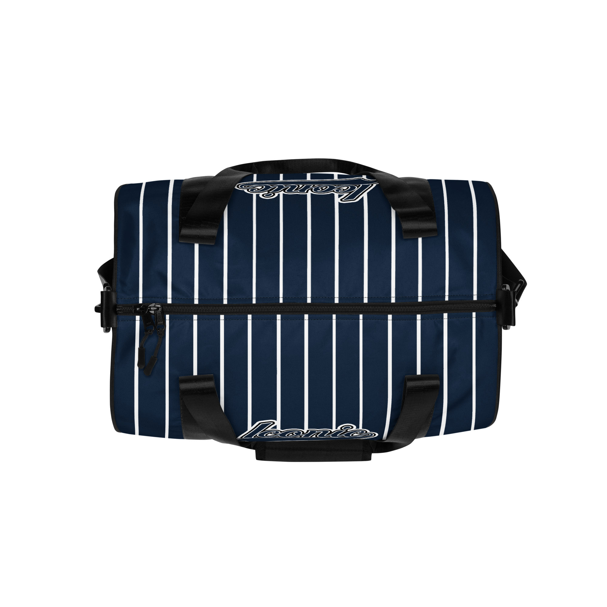 ROYAL Team Iconic. Athletix Mini Duffle Gym Bag Pinstripe Navy and Wh