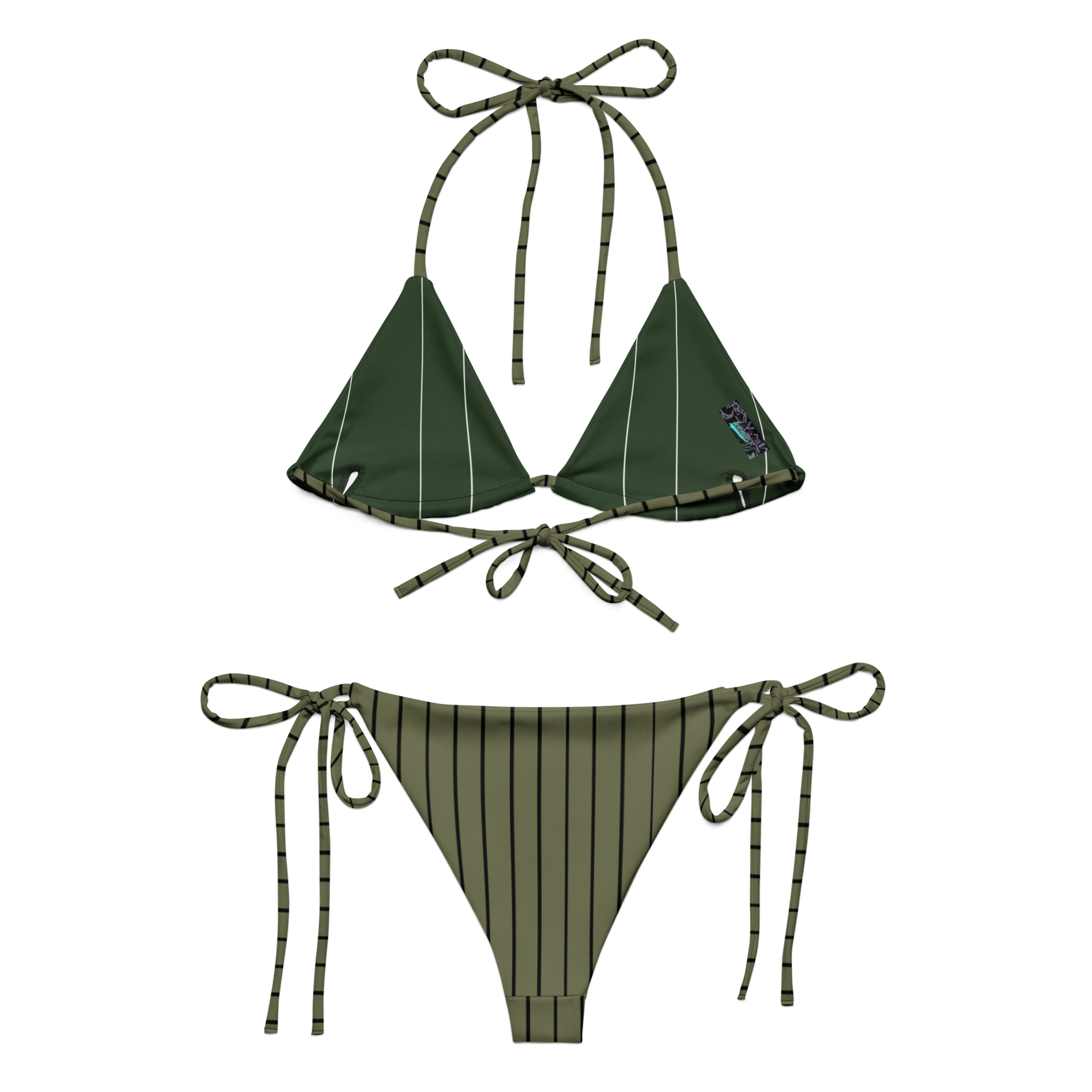 ROYAL Team Iconic. FEMme Swim Pinstripe Bikini Martini Olive and Blk