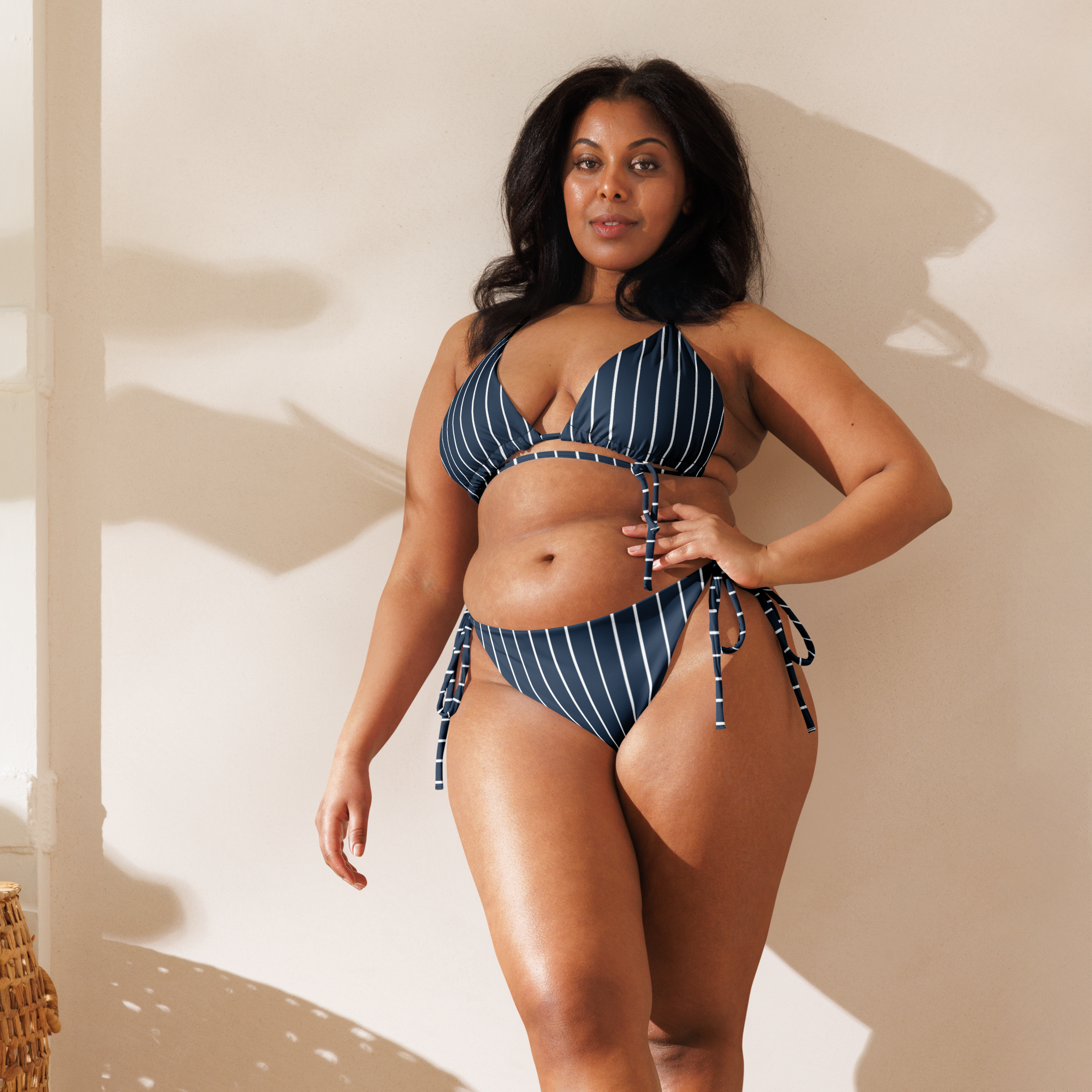 ROYAL Team Iconic. FEMme Swim Pinstripe Bikini Navy and Wh