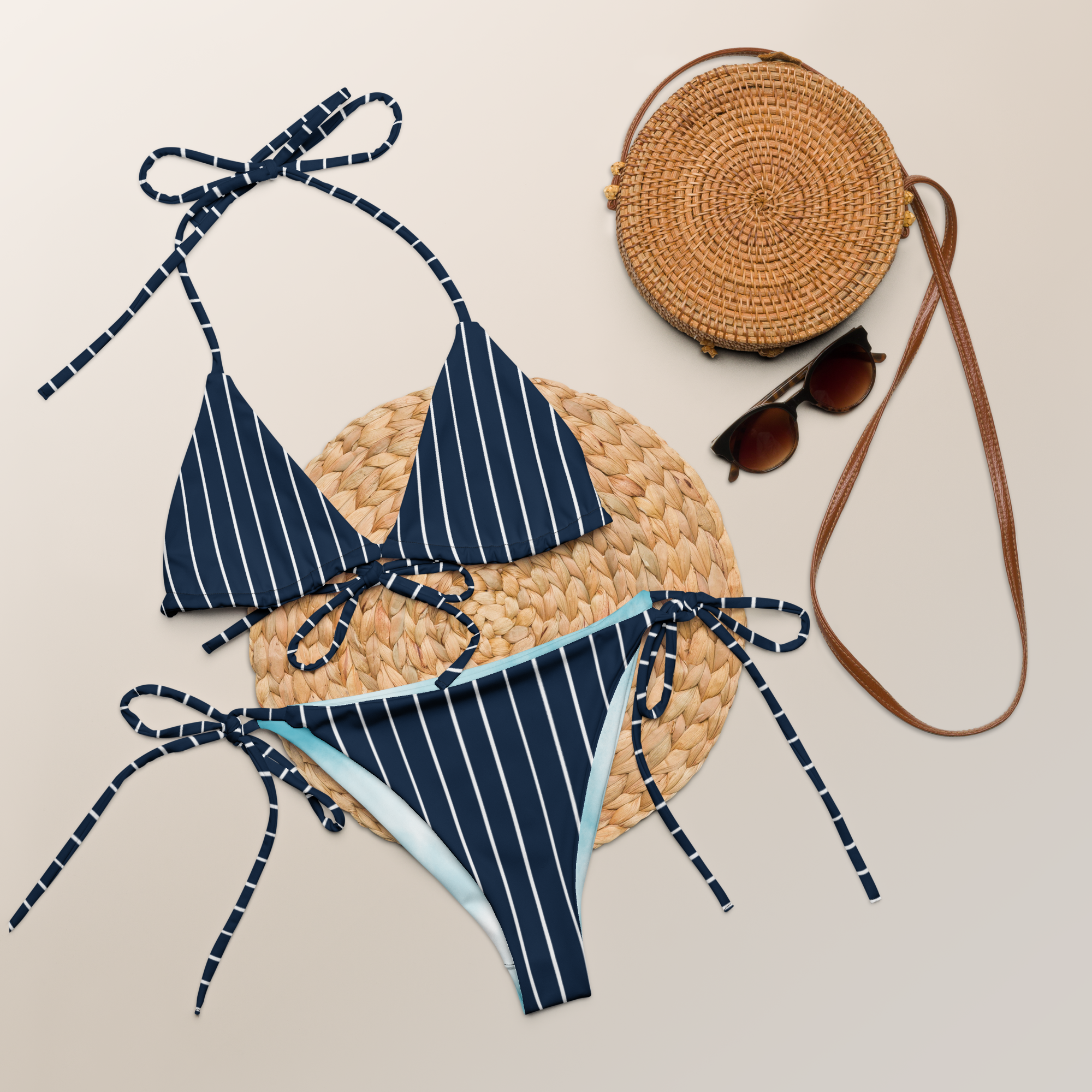 ROYAL Team Iconic. FEMme Swim Pinstripe Bikini Navy and Wh