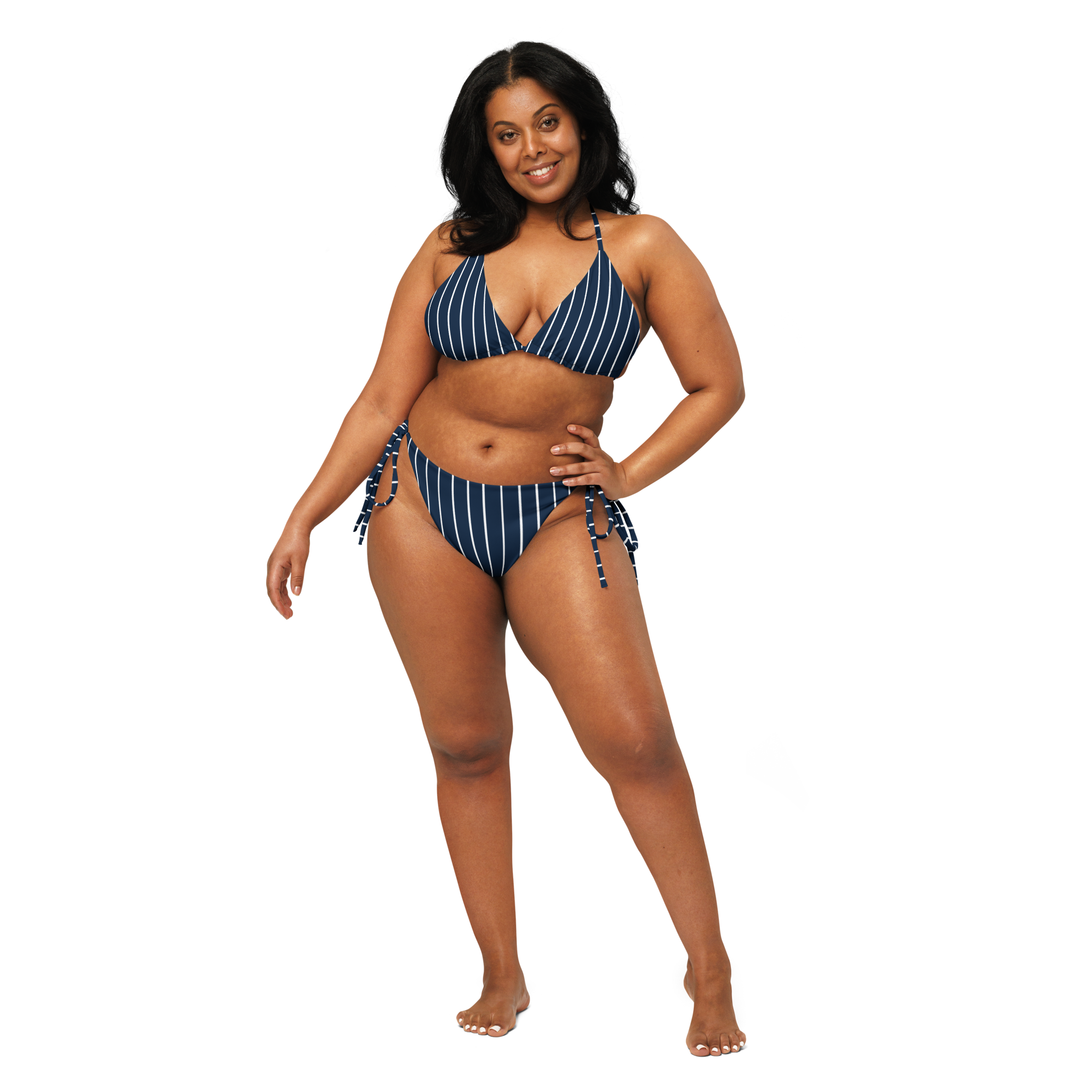 ROYAL Team Iconic. FEMme Swim Pinstripe Bikini Navy and Wh