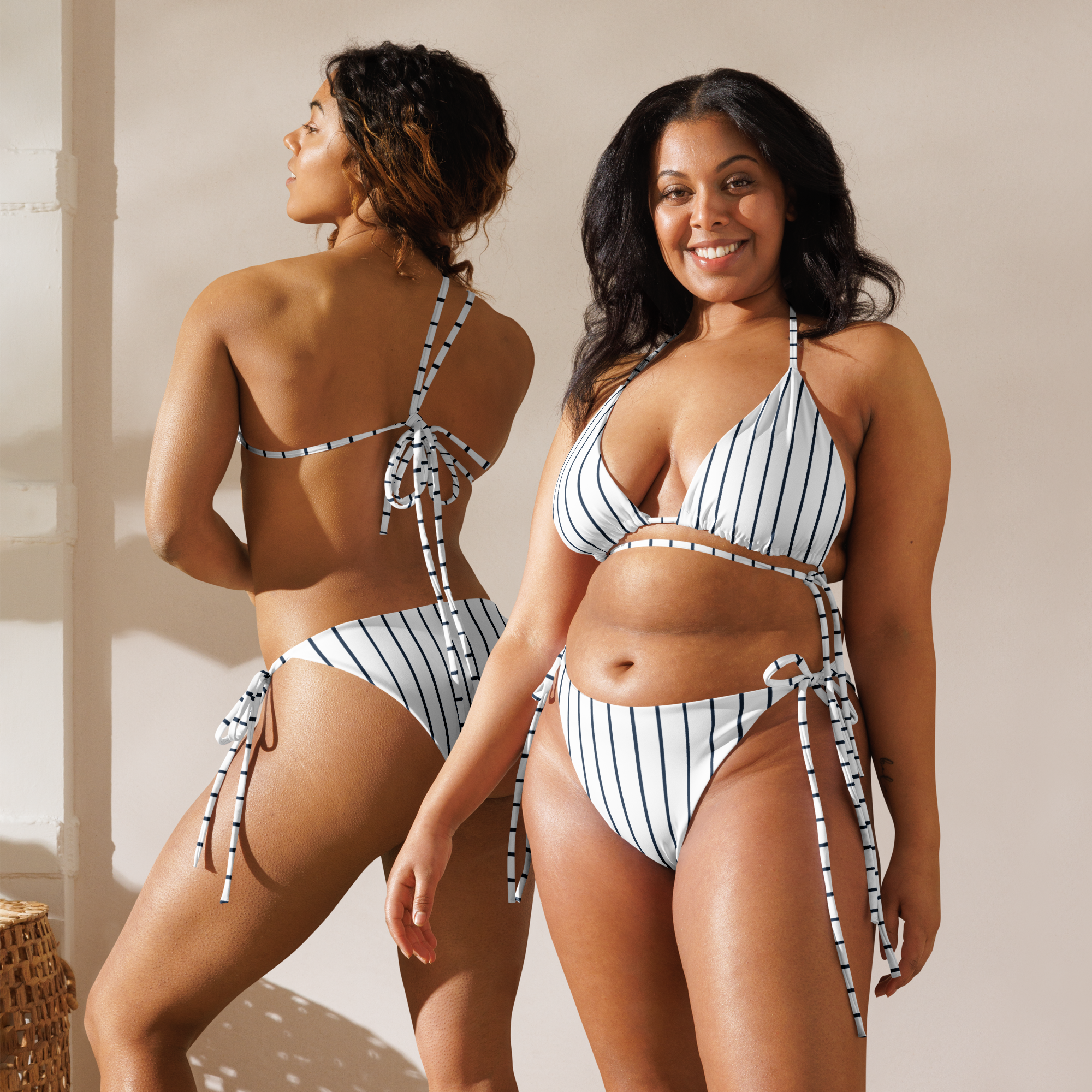 ROYAL Team Iconic. FEMme Swim Pinstripe Bikini Wh and Navy