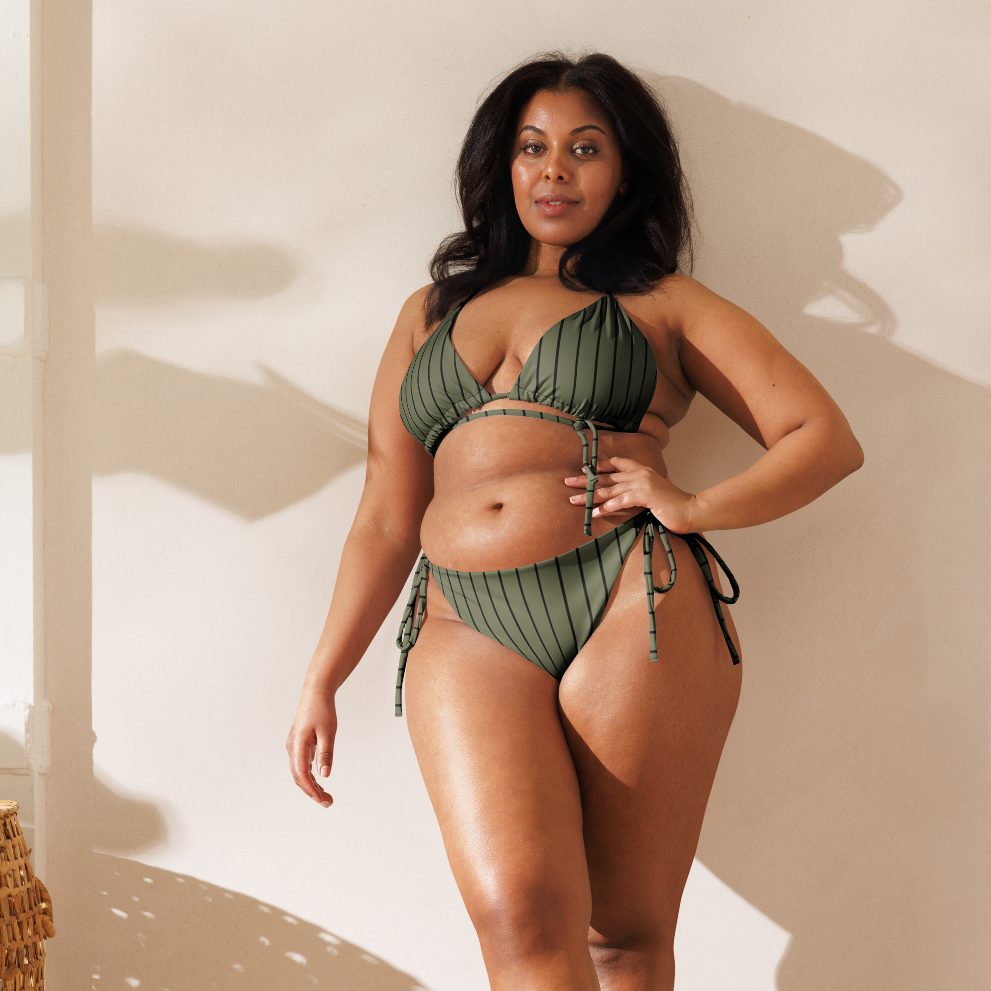 ROYAL Team Iconic. FEMme Swim Pinstripe Bikini Martini Olive and Blk