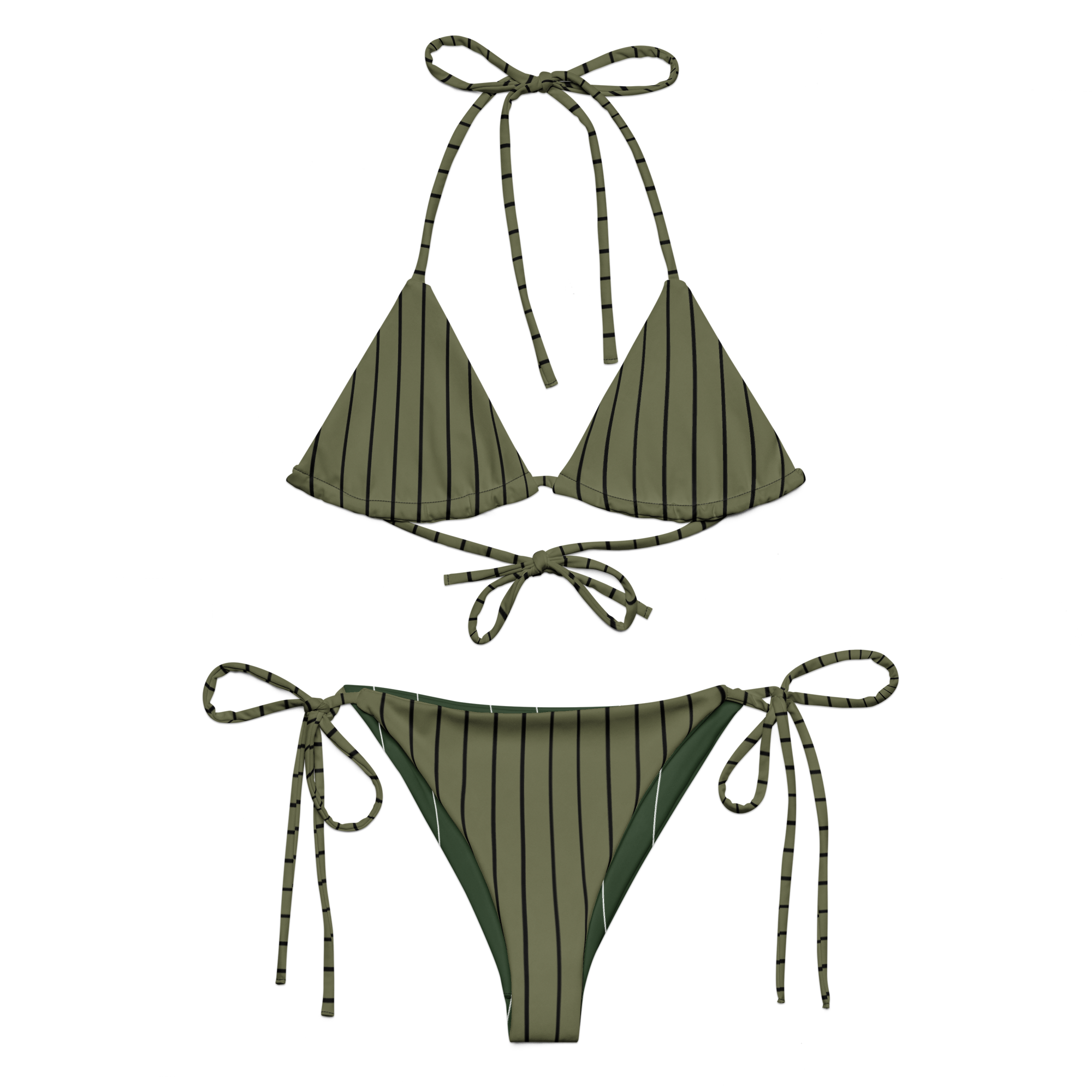 ROYAL Team Iconic. FEMme Swim Pinstripe Bikini Martini Olive and Blk