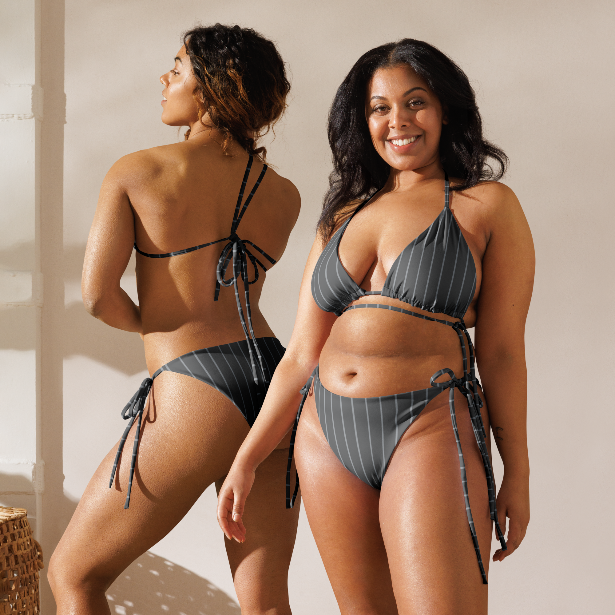 ROYAL Team Iconic. FEMme Swim Pinstripe Bikini 50 Shades Deep Dusk and Cool Grey
