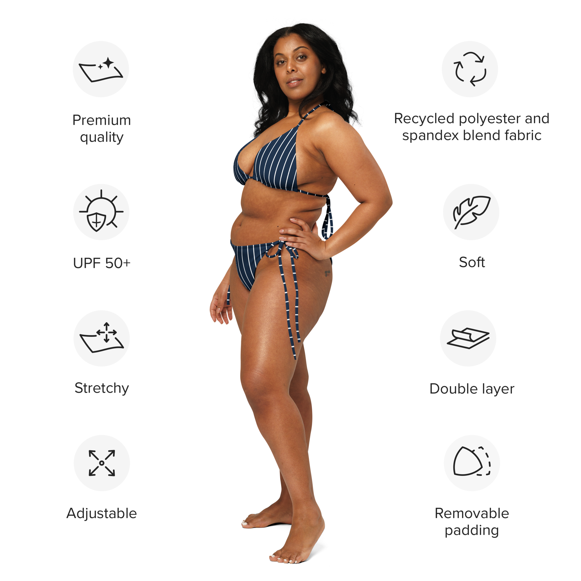 ROYAL Team Iconic. FEMme Swim Pinstripe Bikini Navy and Wh