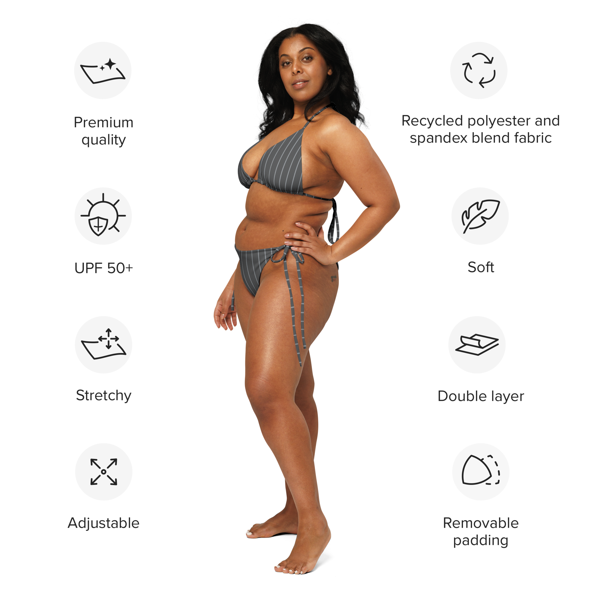 ROYAL Team Iconic. FEMme Swim Pinstripe Bikini 50 Shades Deep Dusk and Cool Grey
