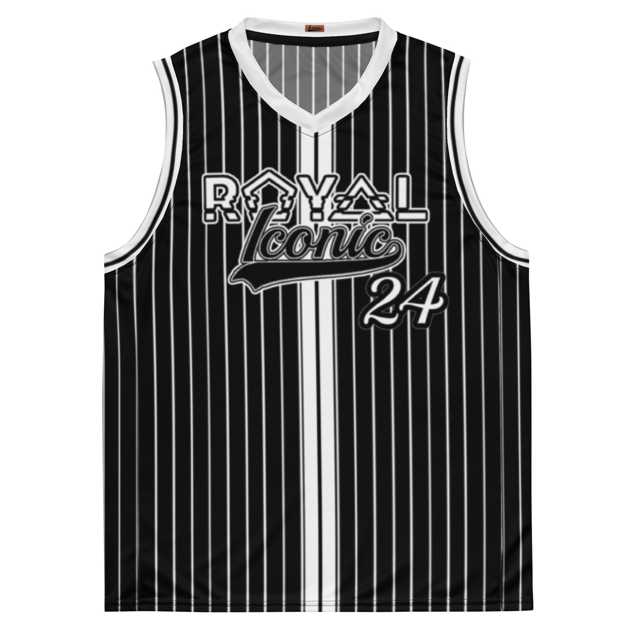 ROYAL Team Iconic. unisex basketball jersey Pinstripe Blk and White