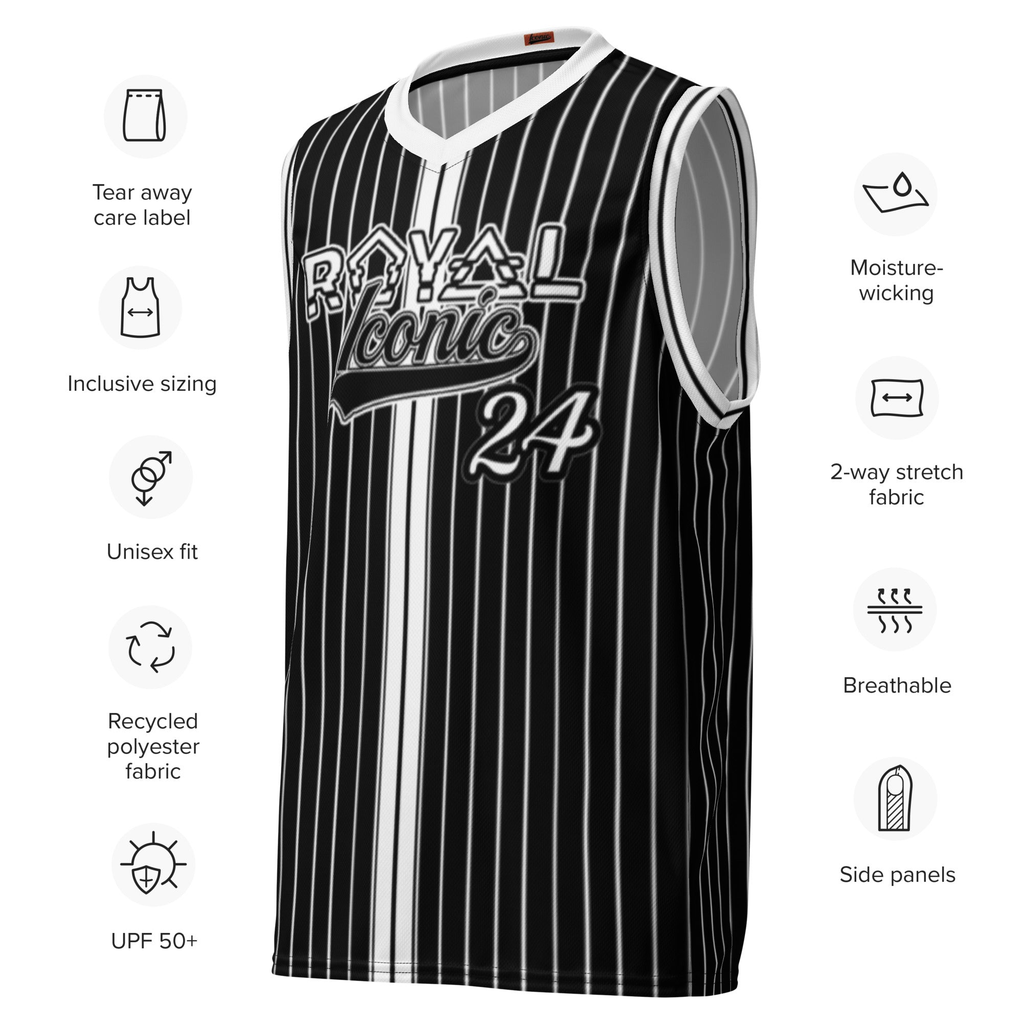 ROYAL Team Iconic. unisex basketball jersey Pinstripe Blk and White