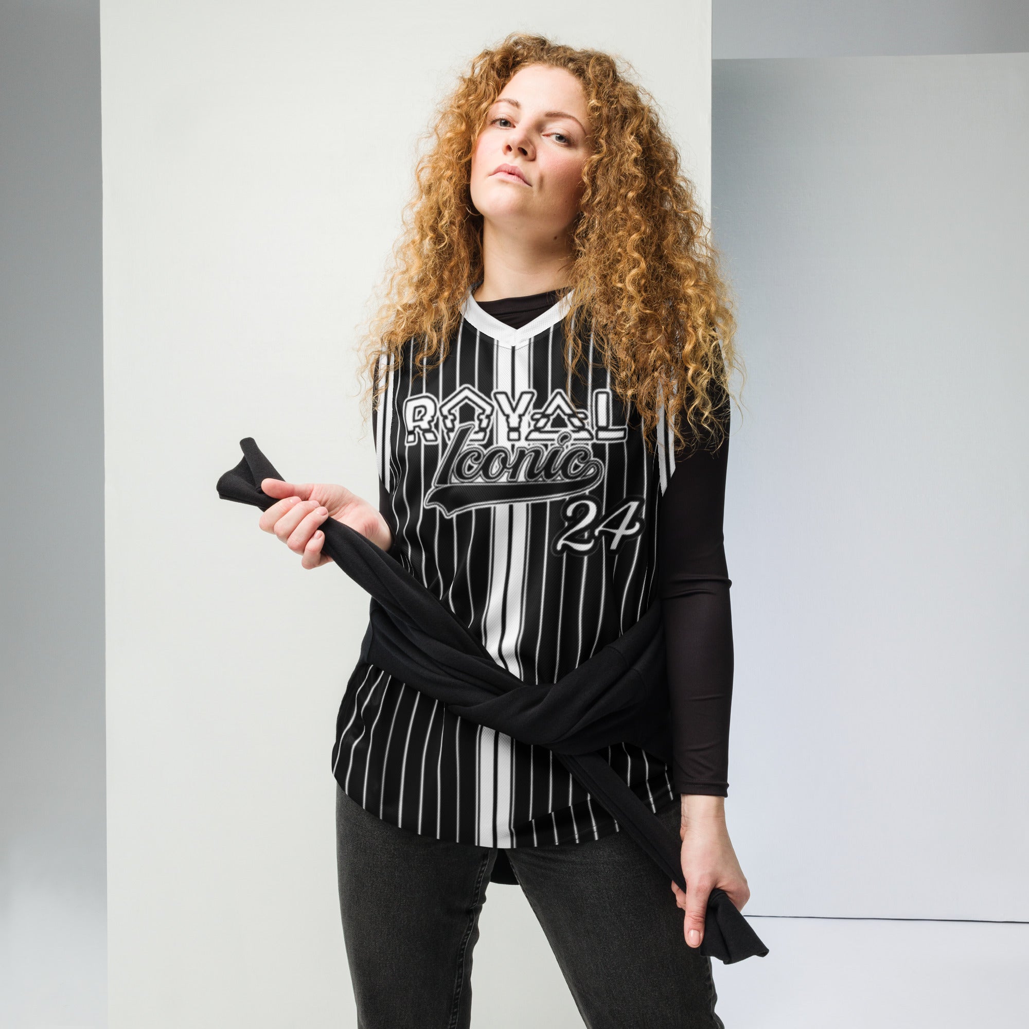 ROYAL Team Iconic. unisex basketball jersey Pinstripe Blk and White