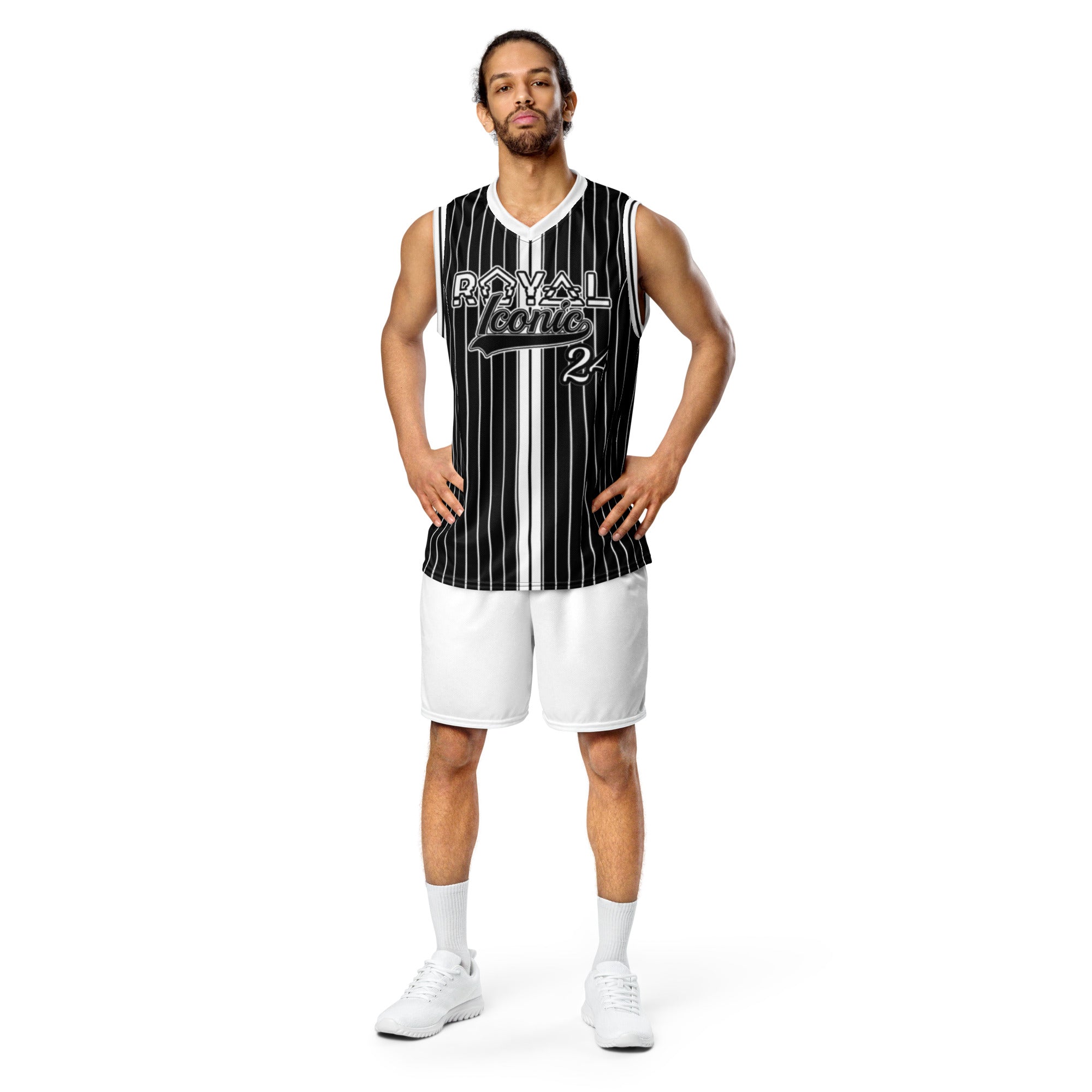 ROYAL Team Iconic. unisex basketball jersey Pinstripe Blk and White